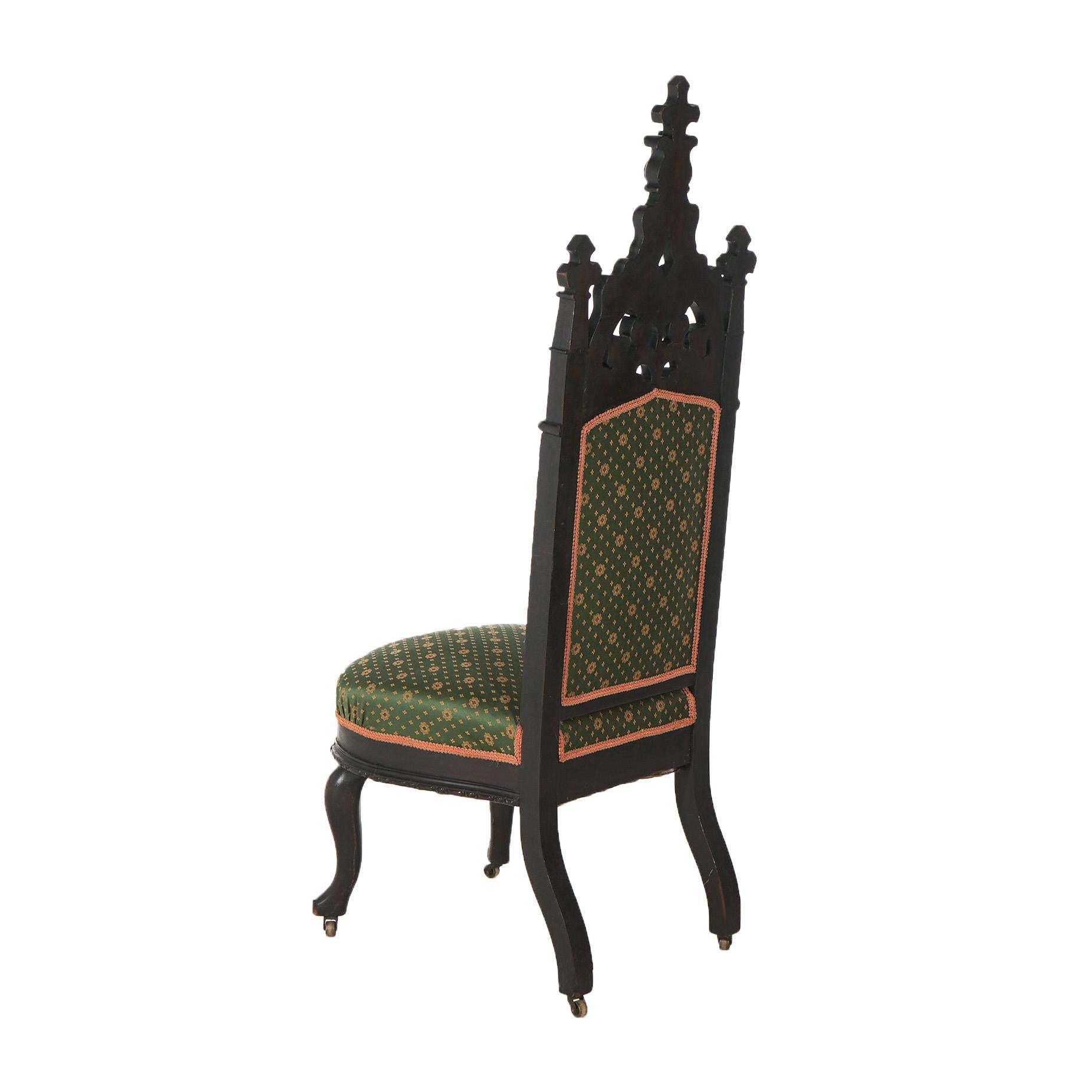 Antique Gothic Revival Ebonized & Carved Walnut Upholstered Throne Chair C1860 For Sale 2