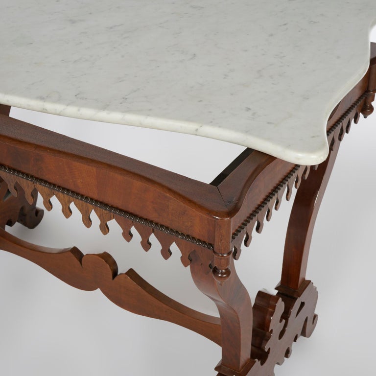Antique Gothic Revival Flame Mahogany and Marble Trestle Parlor Center ...
