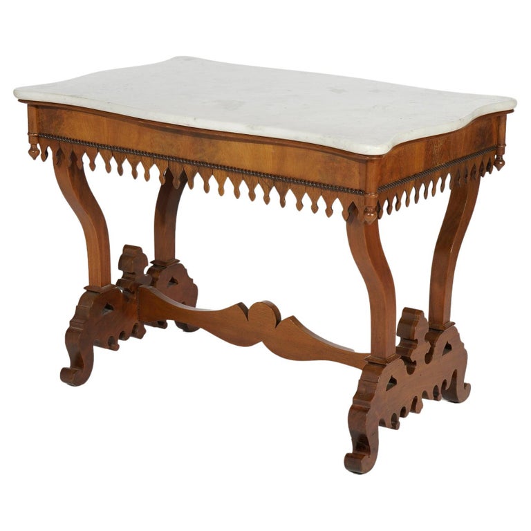 Antique Gothic Revival Flame Mahogany and Marble Trestle Parlor Center ...