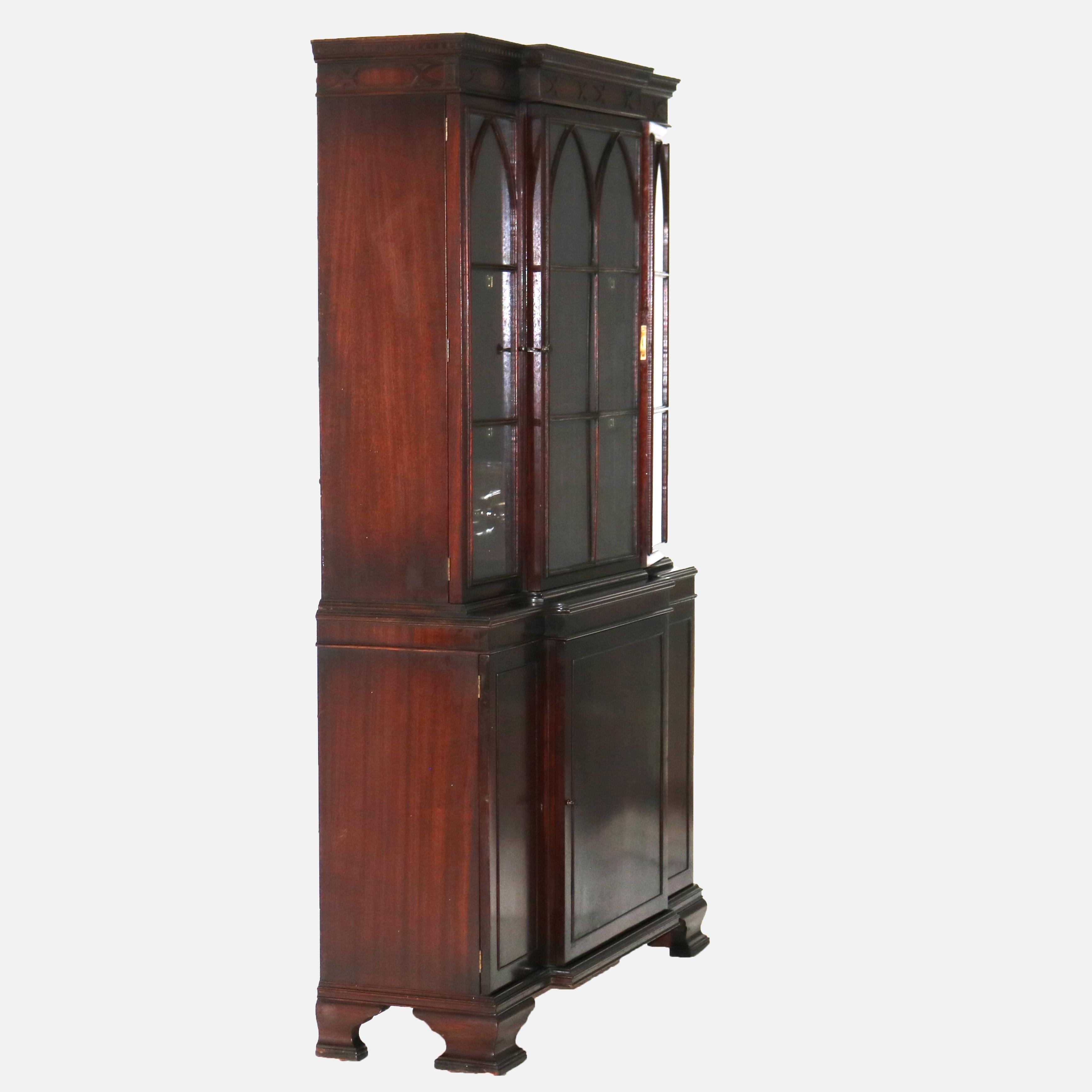 Antique Revival Flame Mahogany Step Back China Cabinet C1930 en vente 4