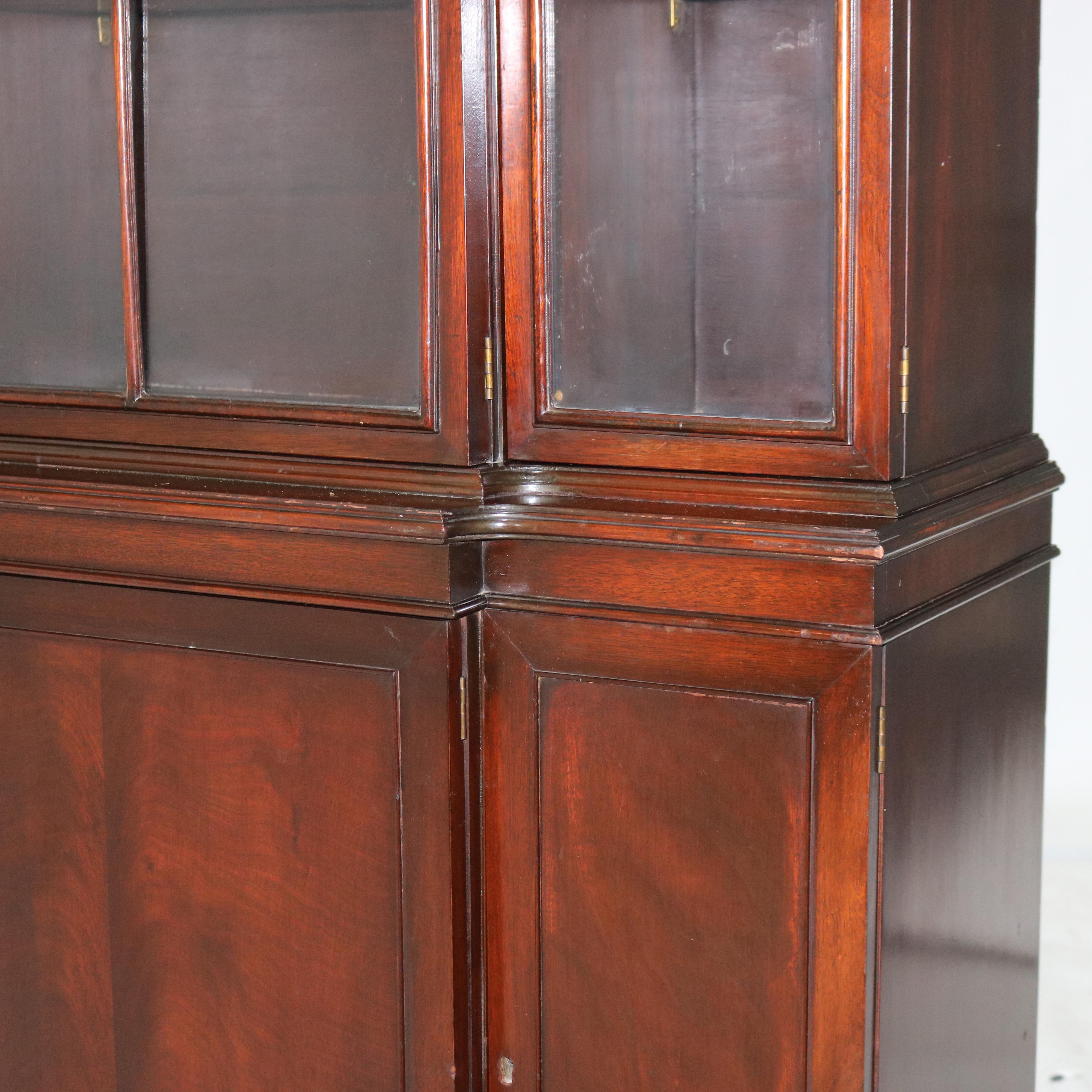 Antique Revival Flame Mahogany Step Back China Cabinet C1930 Bon état - En vente à Big Flats, NY