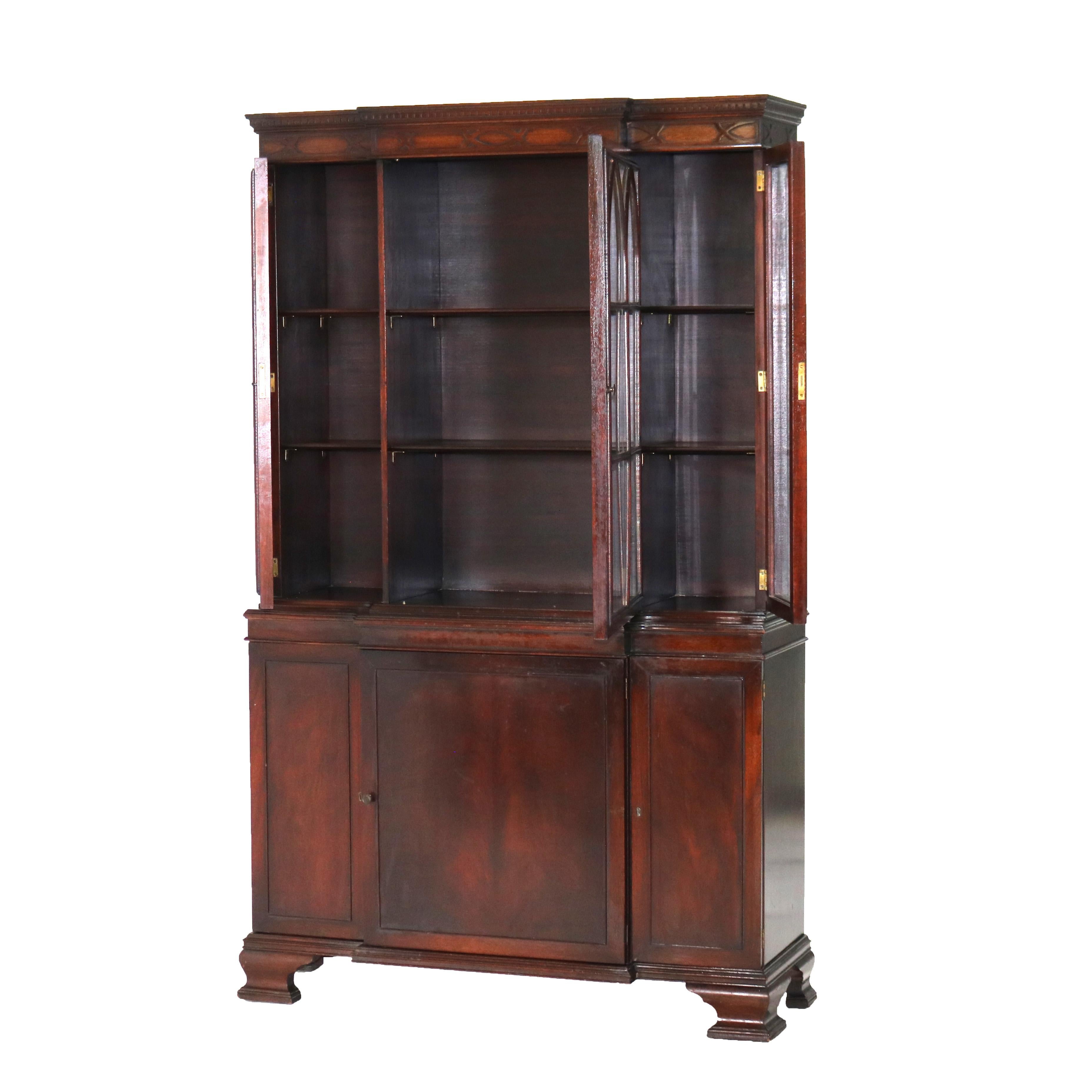 Antique Revival Flame Mahogany Step Back China Cabinet C1930 en vente 1