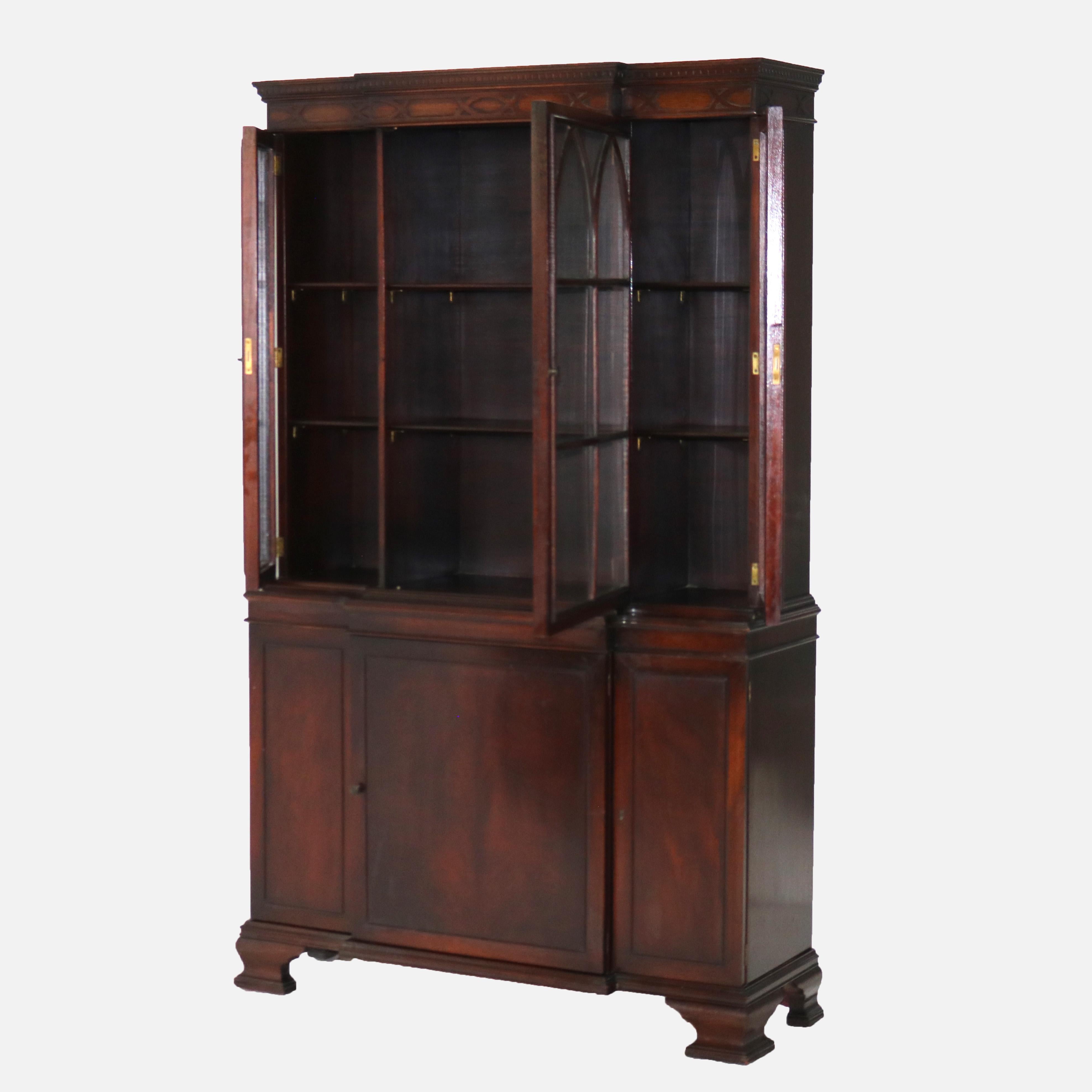 Antique Revival Flame Mahogany Step Back China Cabinet C1930 en vente 2