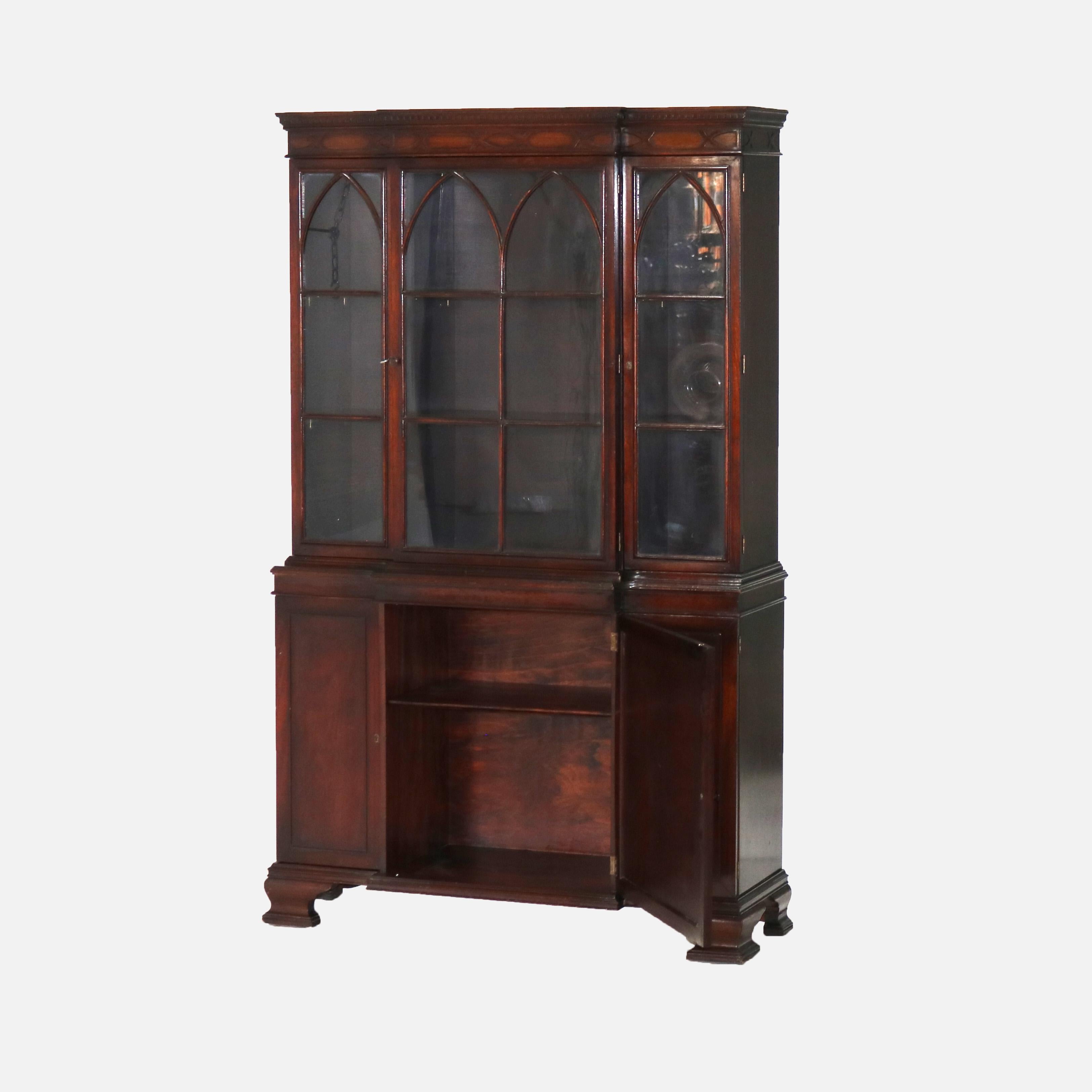 Antique Revival Flame Mahogany Step Back China Cabinet C1930 en vente 3