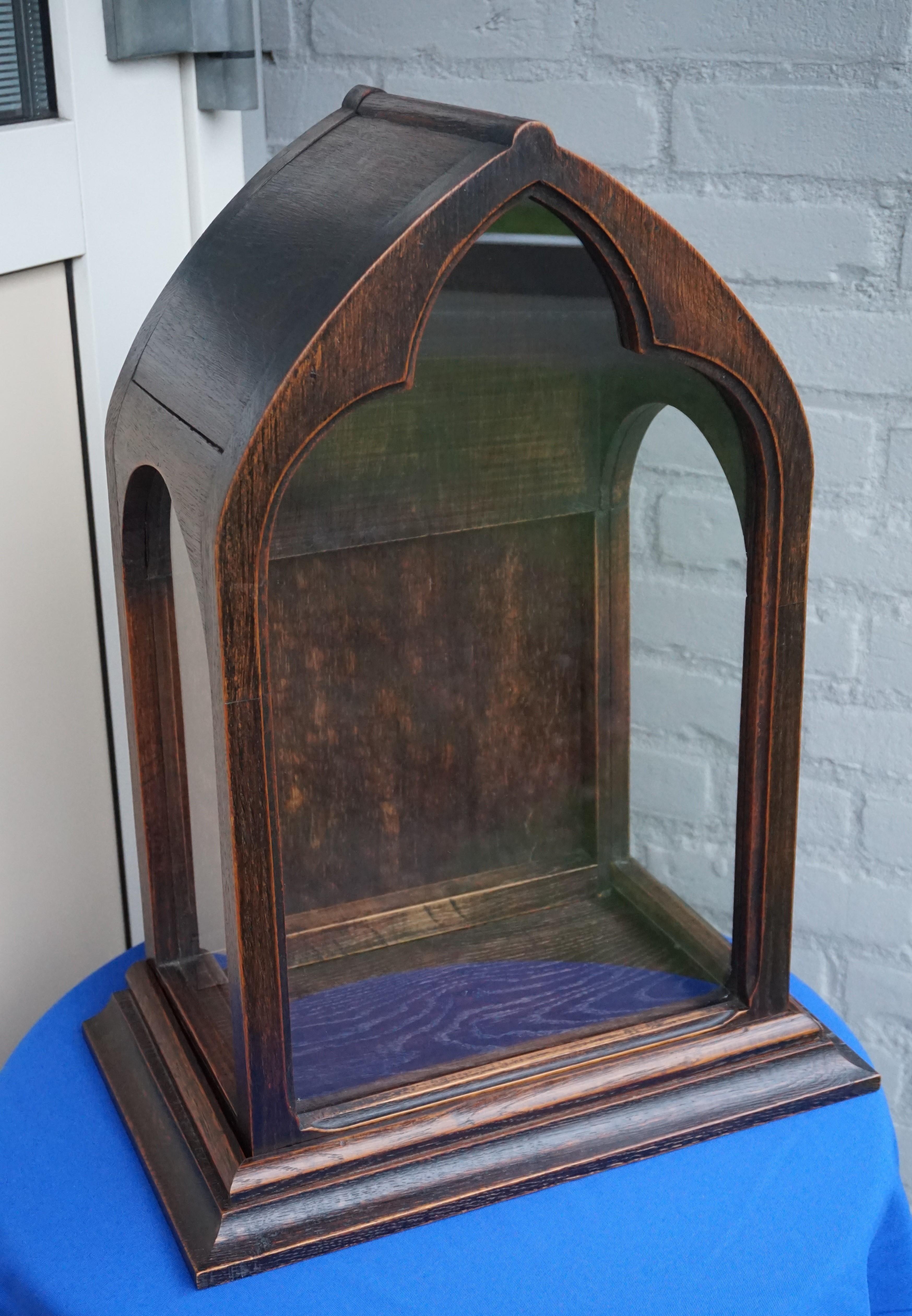 Antique Gothic Revival Glass and Oak Chapel / Display Cabinet for a Saint Statue 7
