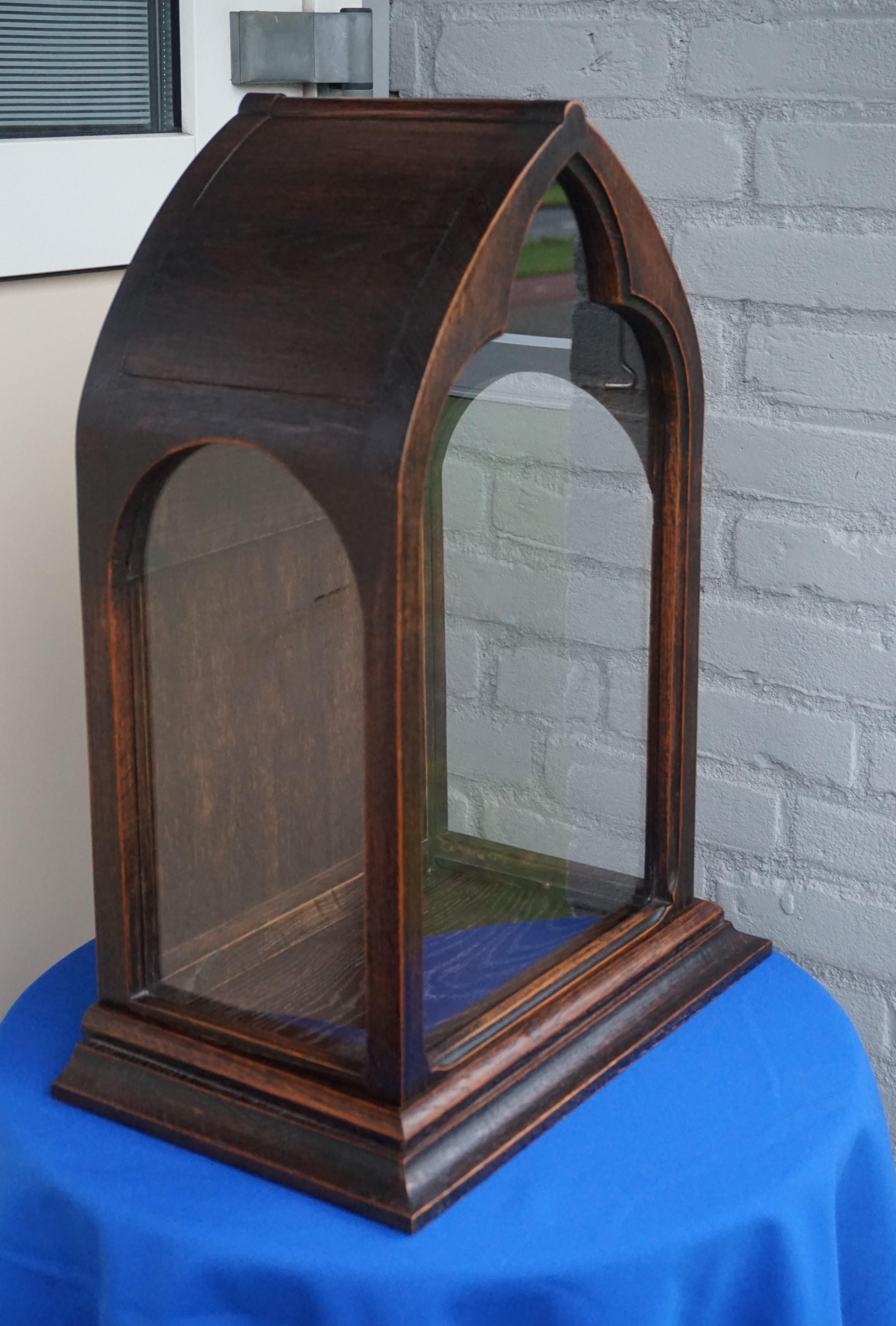 Antique Gothic Revival Glass and Oak Chapel / Display Cabinet for a Saint Statue 10