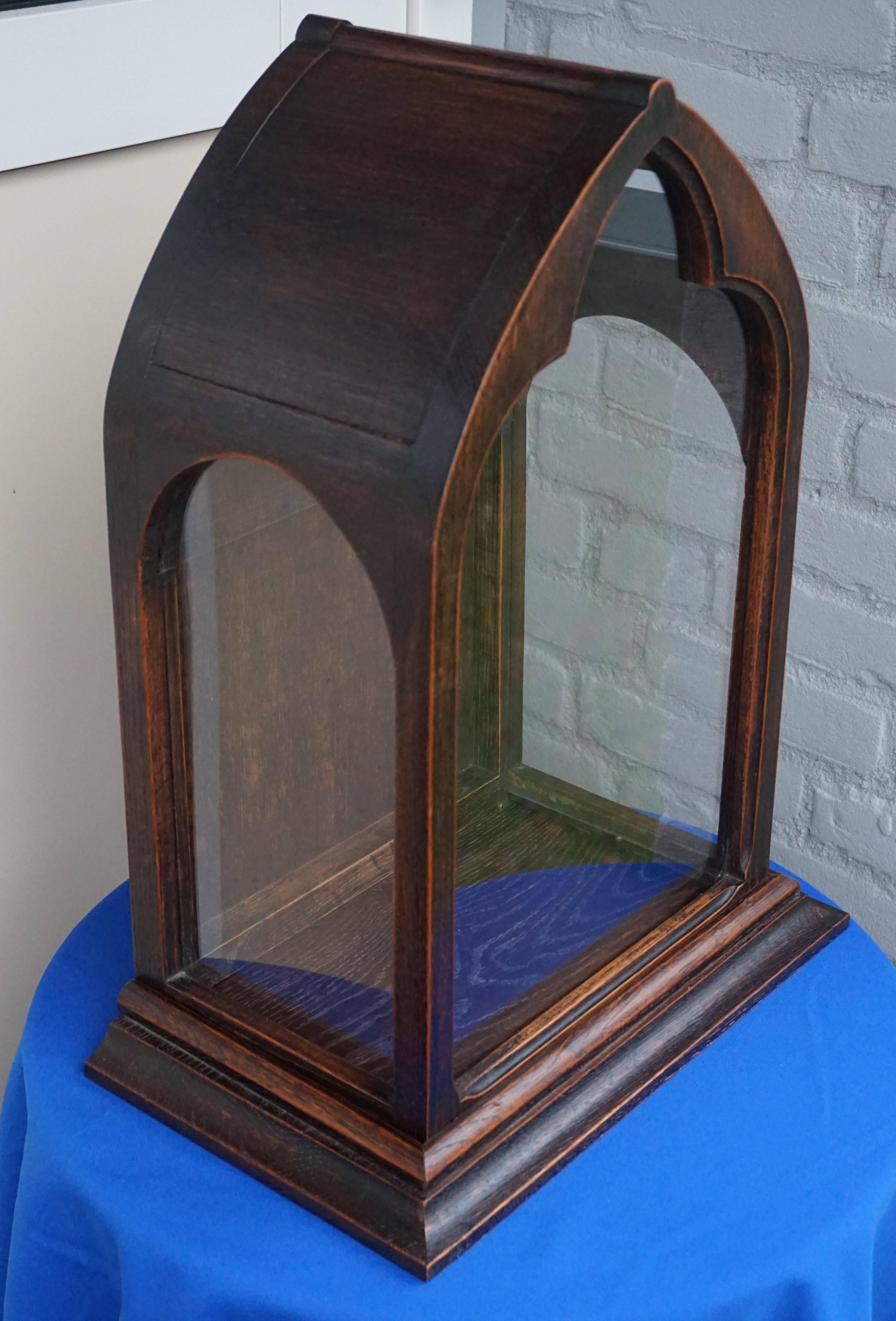 Hand-Crafted Antique Gothic Revival Glass and Oak Chapel / Display Cabinet for a Saint Statue