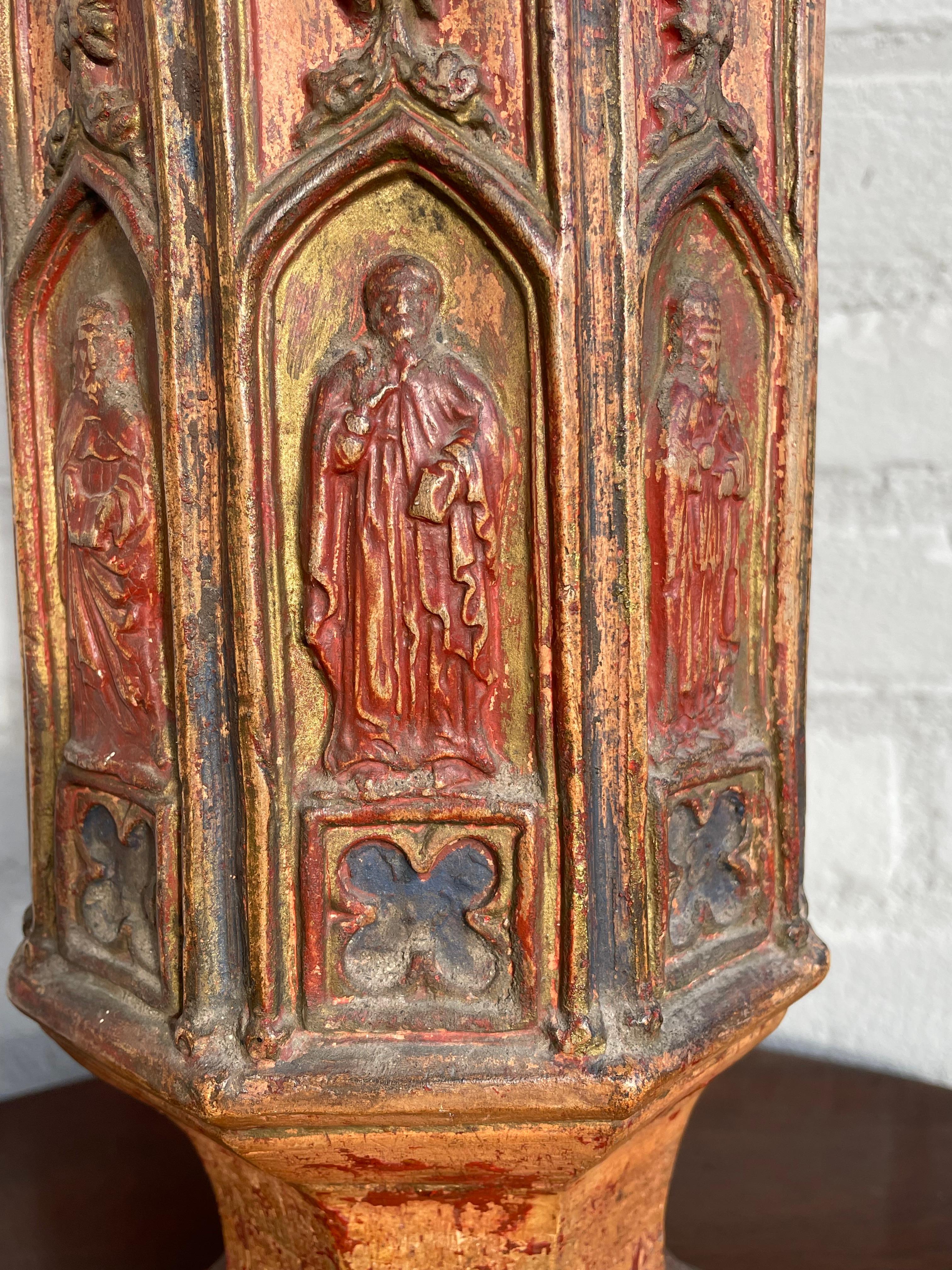 20th Century Antique Gothic Revival, Glazed Clay Sanctuary Vase w. Apostles in Church Windows For Sale