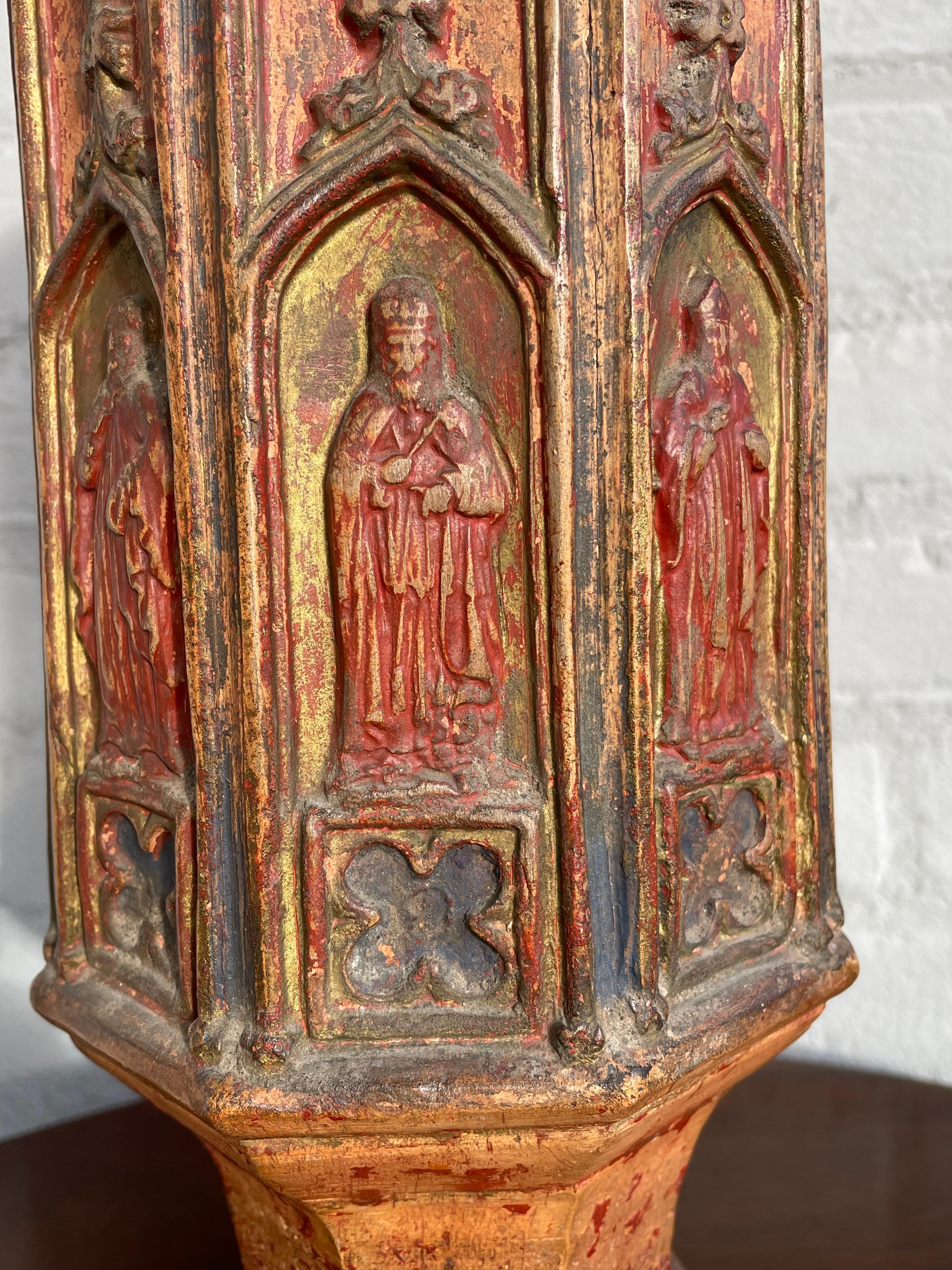 Antique Gothic Revival, Glazed Clay Sanctuary Vase w. Apostles in Church Windows For Sale 1