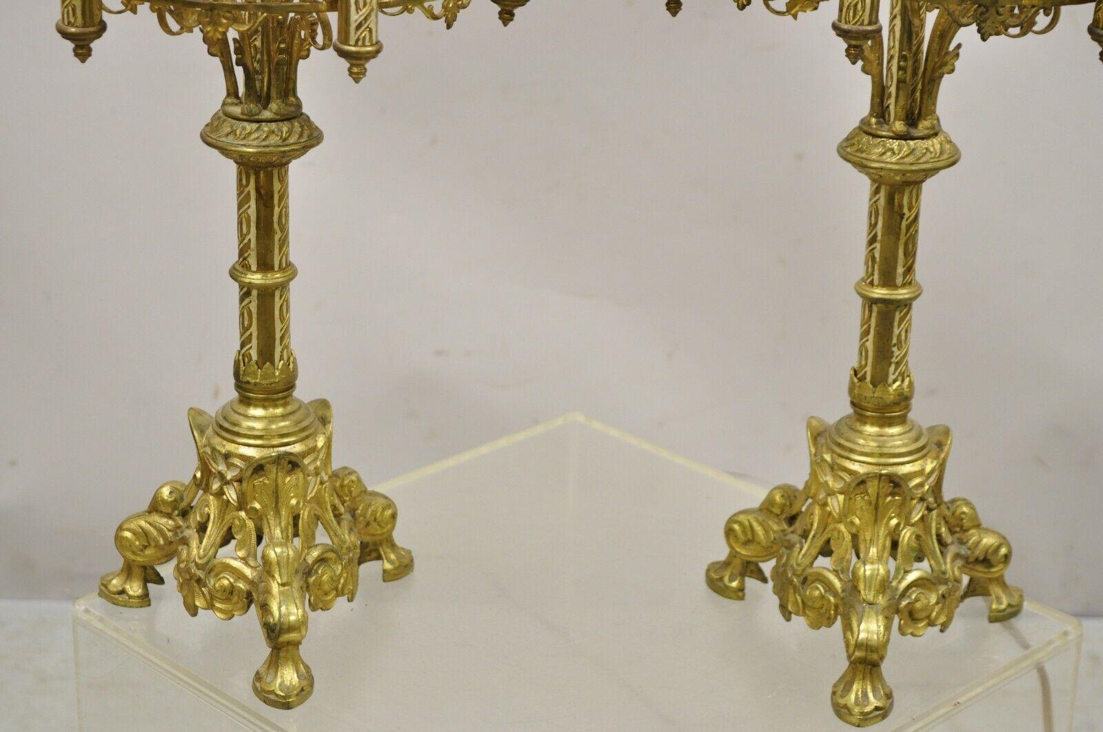 Antique Gothic Revival Gold Bronze Figural Candelabra Table Lamps, a Pair For Sale 6
