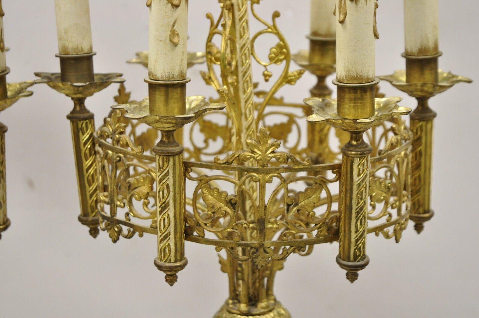 Antique Gothic Revival Gold Bronze Figural Candelabra Table Lamps, a Pair For Sale 1