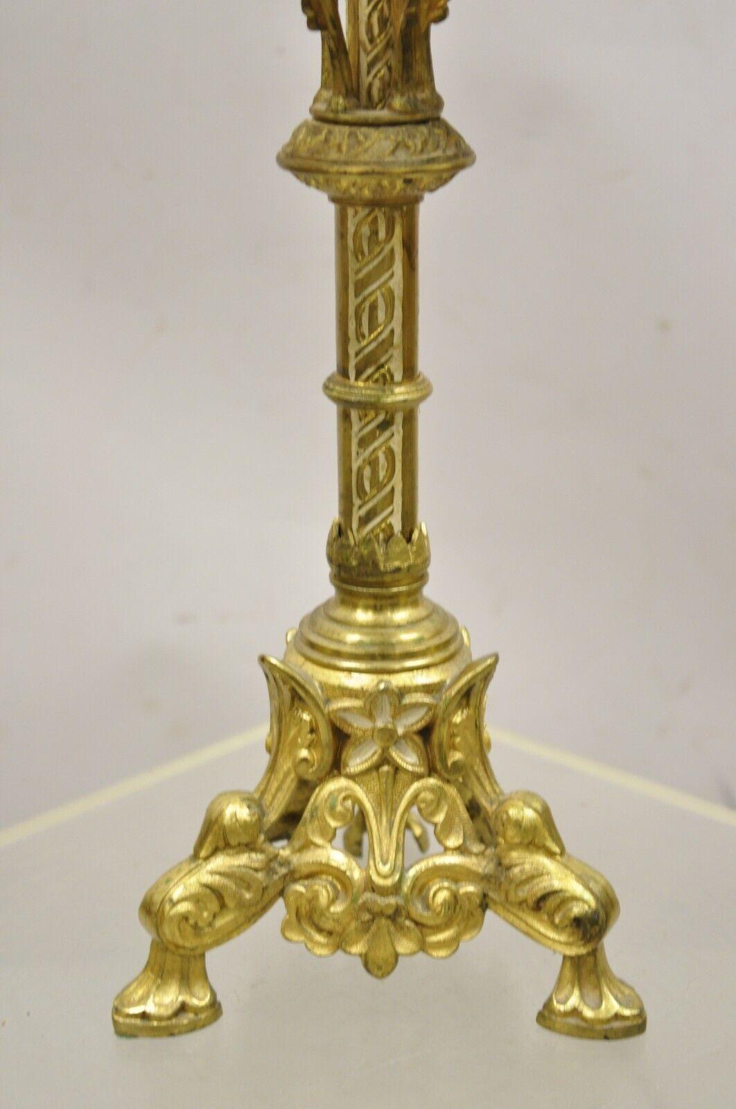 Antique Gothic Revival Gold Bronze Figural Candelabra Table Lamps, a Pair For Sale 2