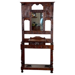 Antique Gothic Revival Green Man Oak Hall Tree c. Late 19th Century