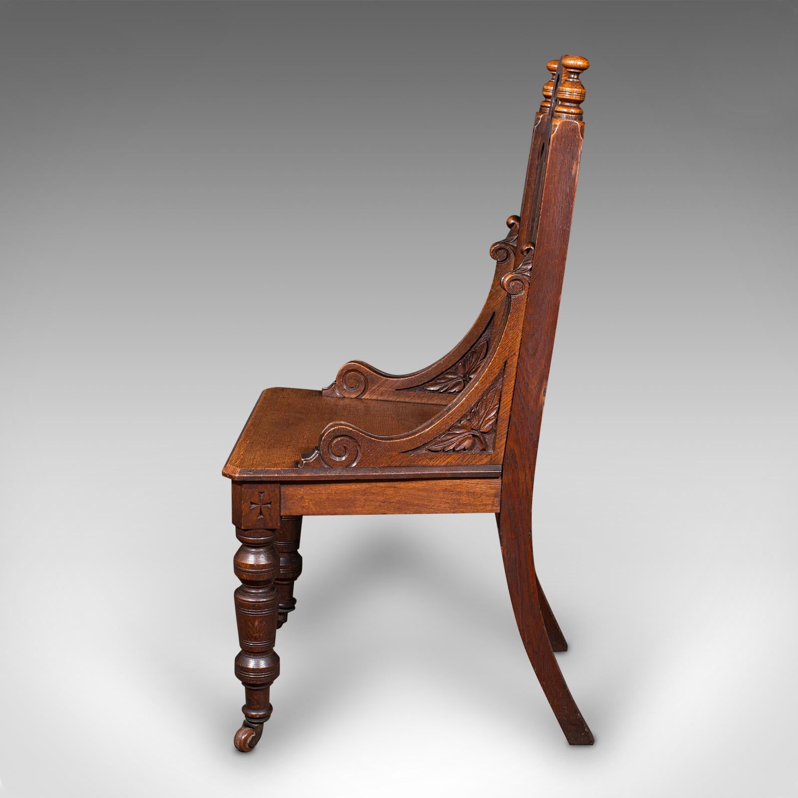 Late 19th Century Antique Gothic Revival Hall Chair, Scottish Oak, Reception Seat, Victorian, 1870 For Sale