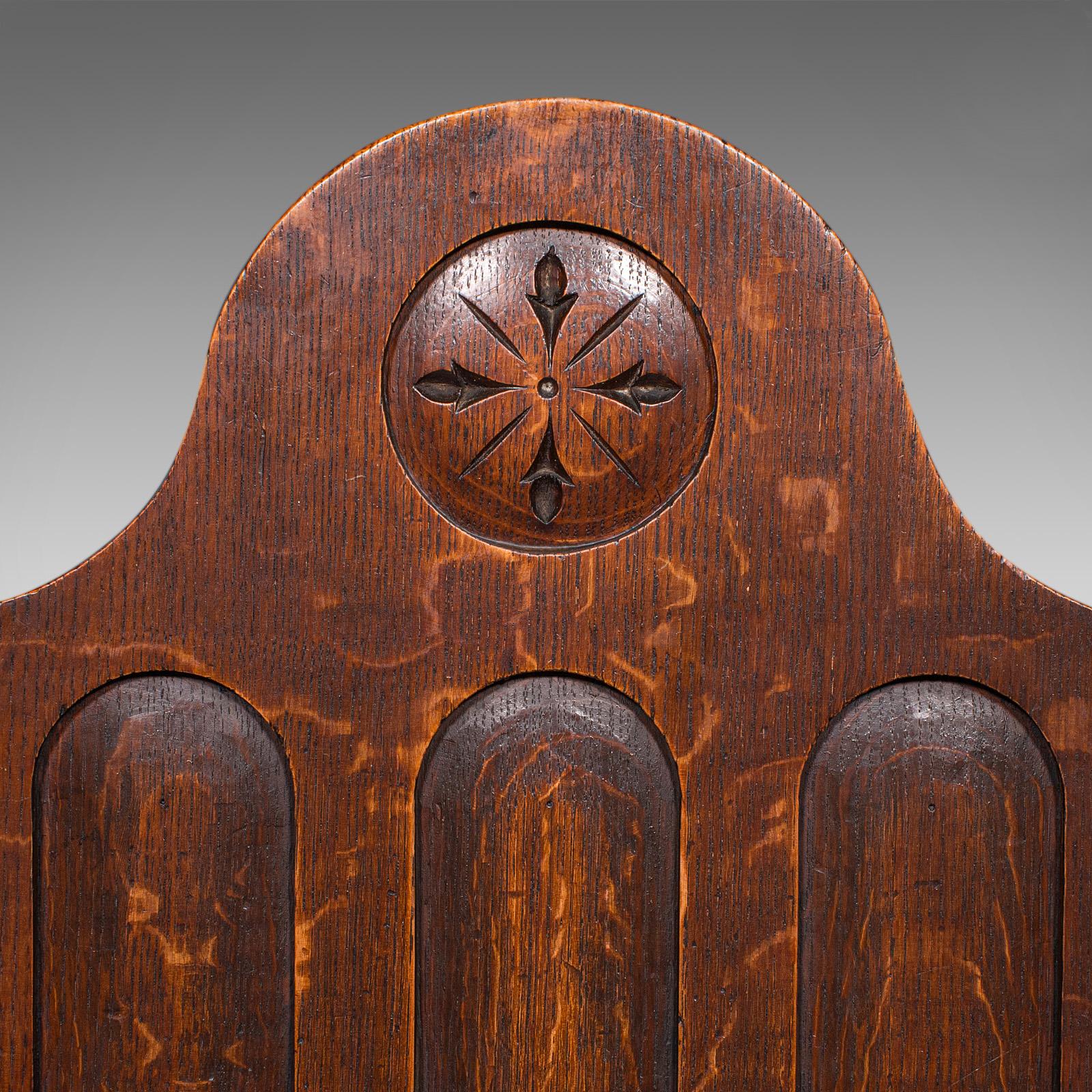 Antique Gothic Revival Hall Chair, Scottish Oak, Reception Seat, Victorian, 1870 For Sale 3