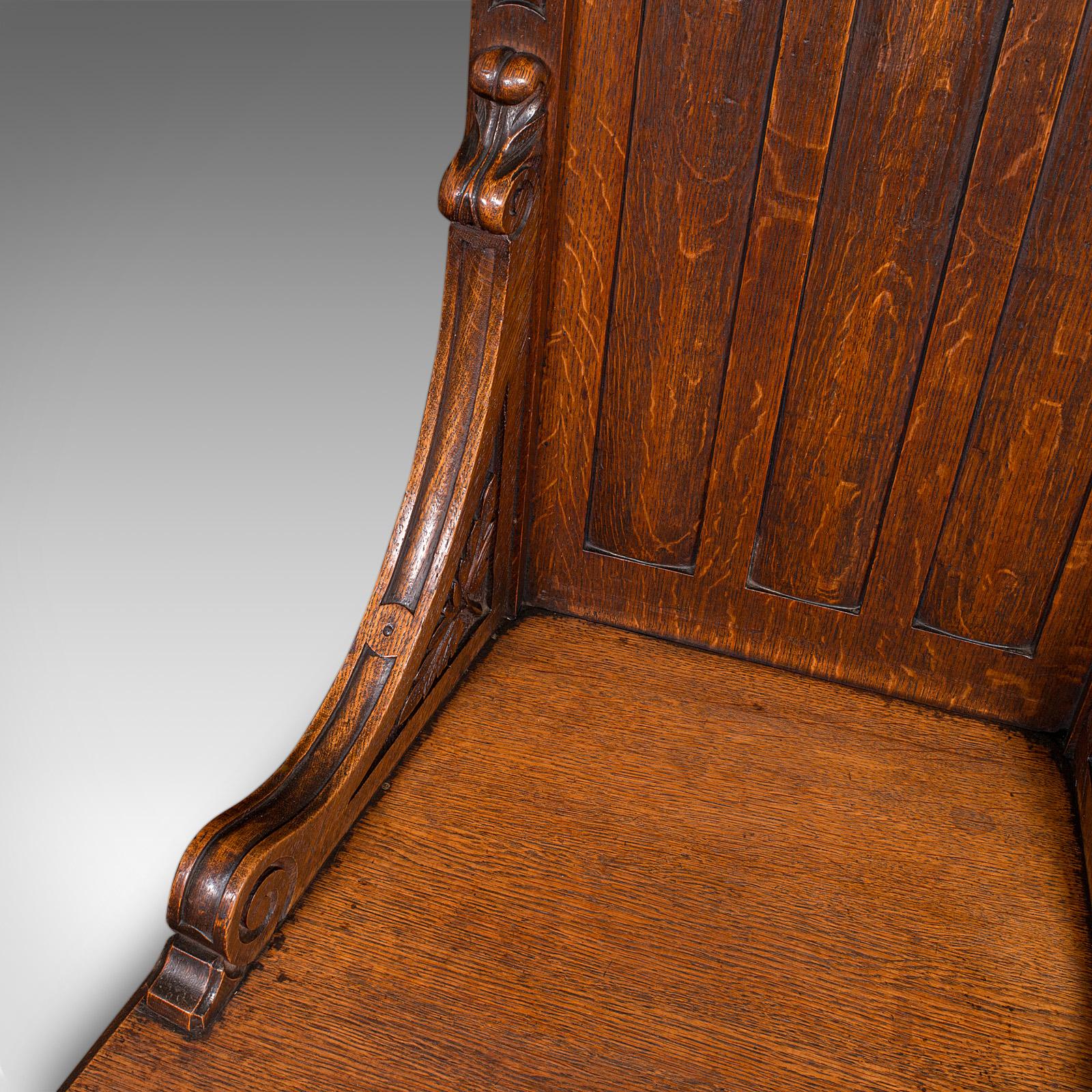 Antique Gothic Revival Hall Chair, Scottish Oak, Reception Seat, Victorian, 1870 For Sale 4