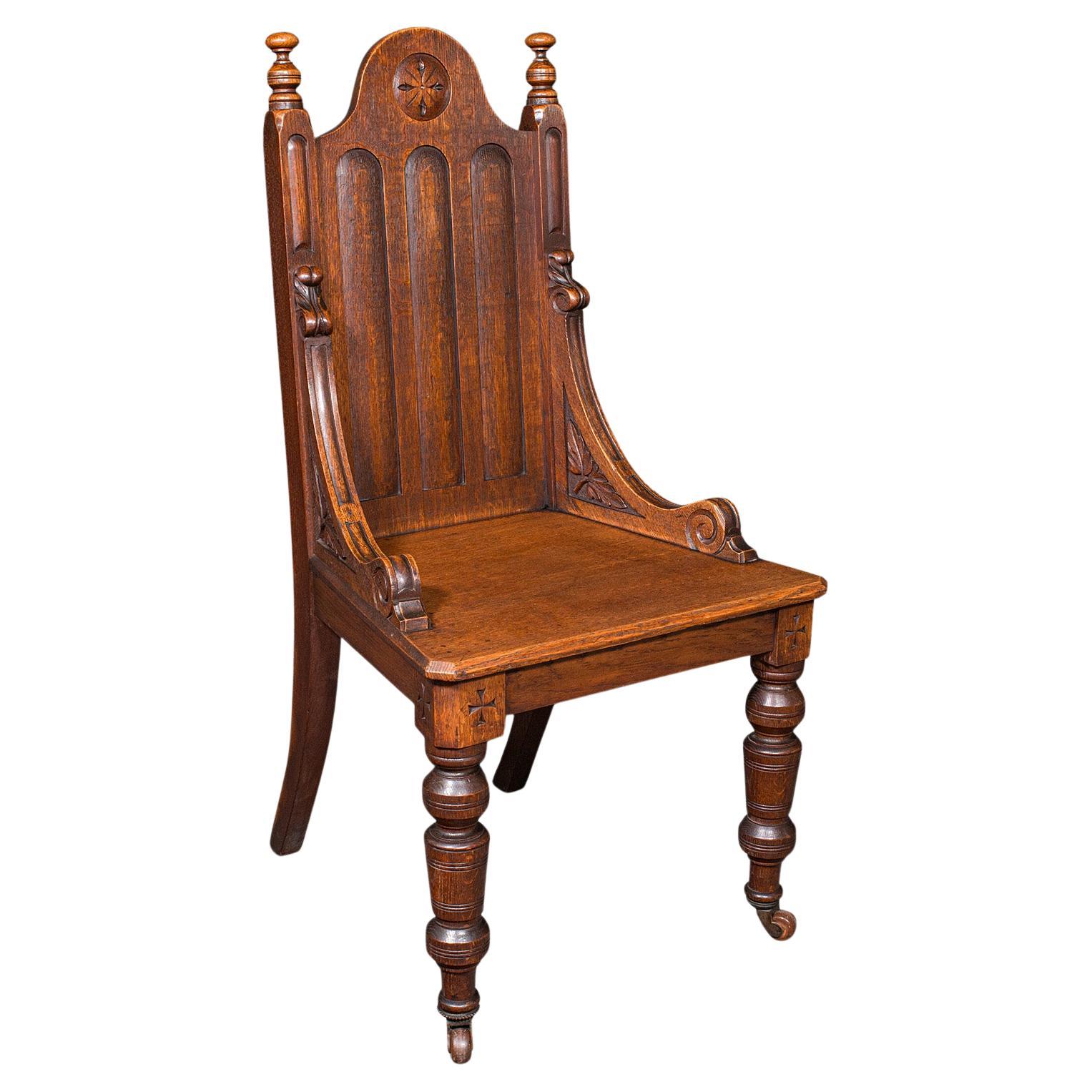 Antique Gothic Revival Hall Chair, Scottish Oak, Reception Seat, Victorian, 1870