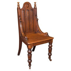 Antique Gothic Revival Hall Chair, Scottish Oak, Reception Seat, Victorian, 1870