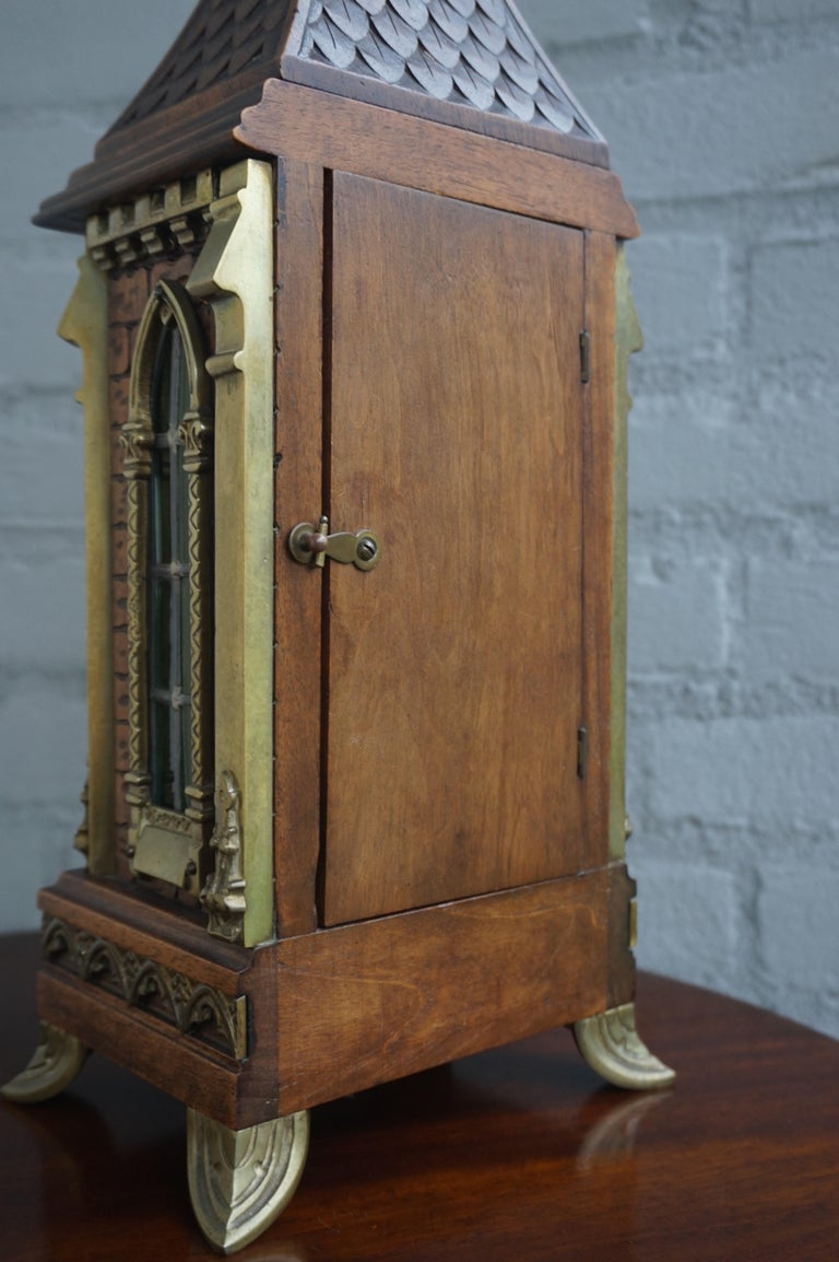 Antique Gothic Revival Hand Carved Nutwood and Bronze Table Clock by ...