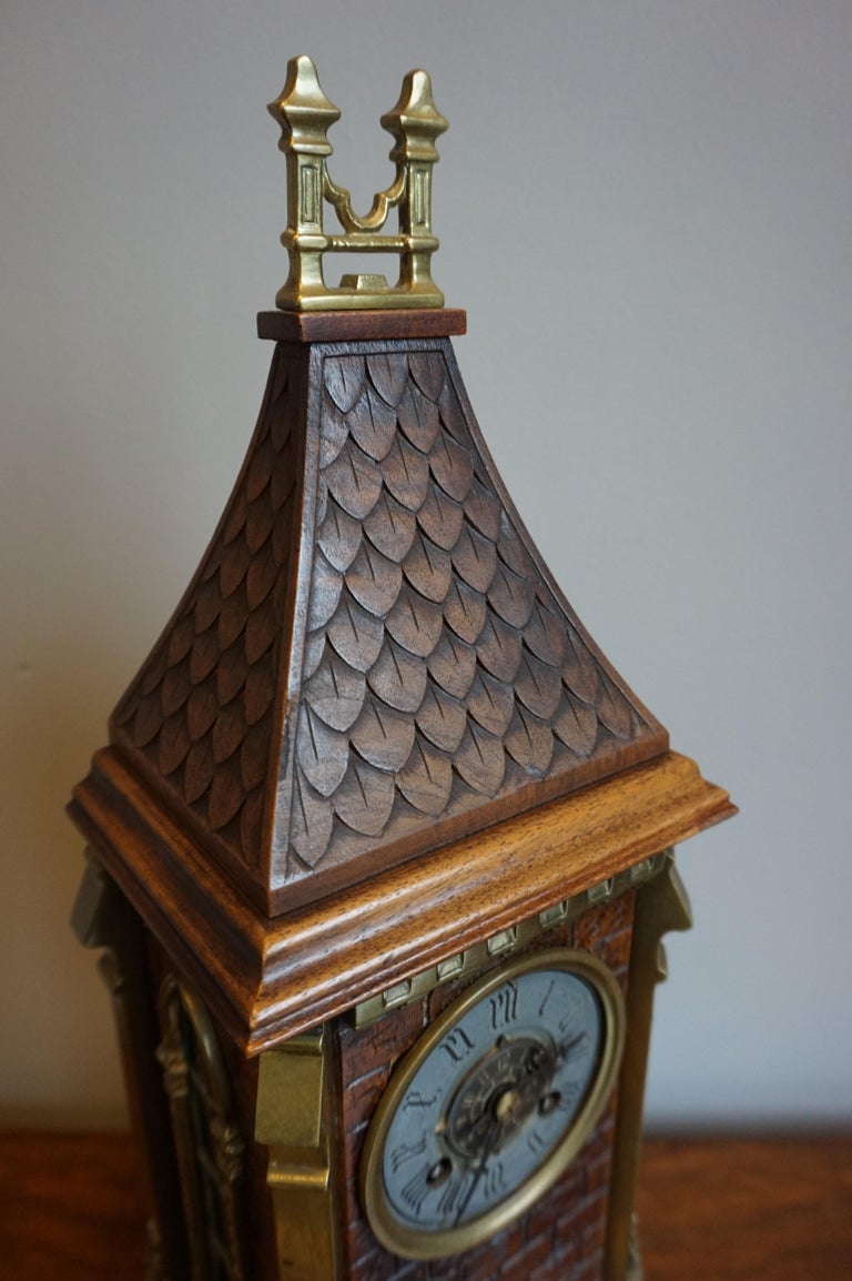 Antique Gothic Revival Hand Carved Nutwood and Bronze Table Clock by ...
