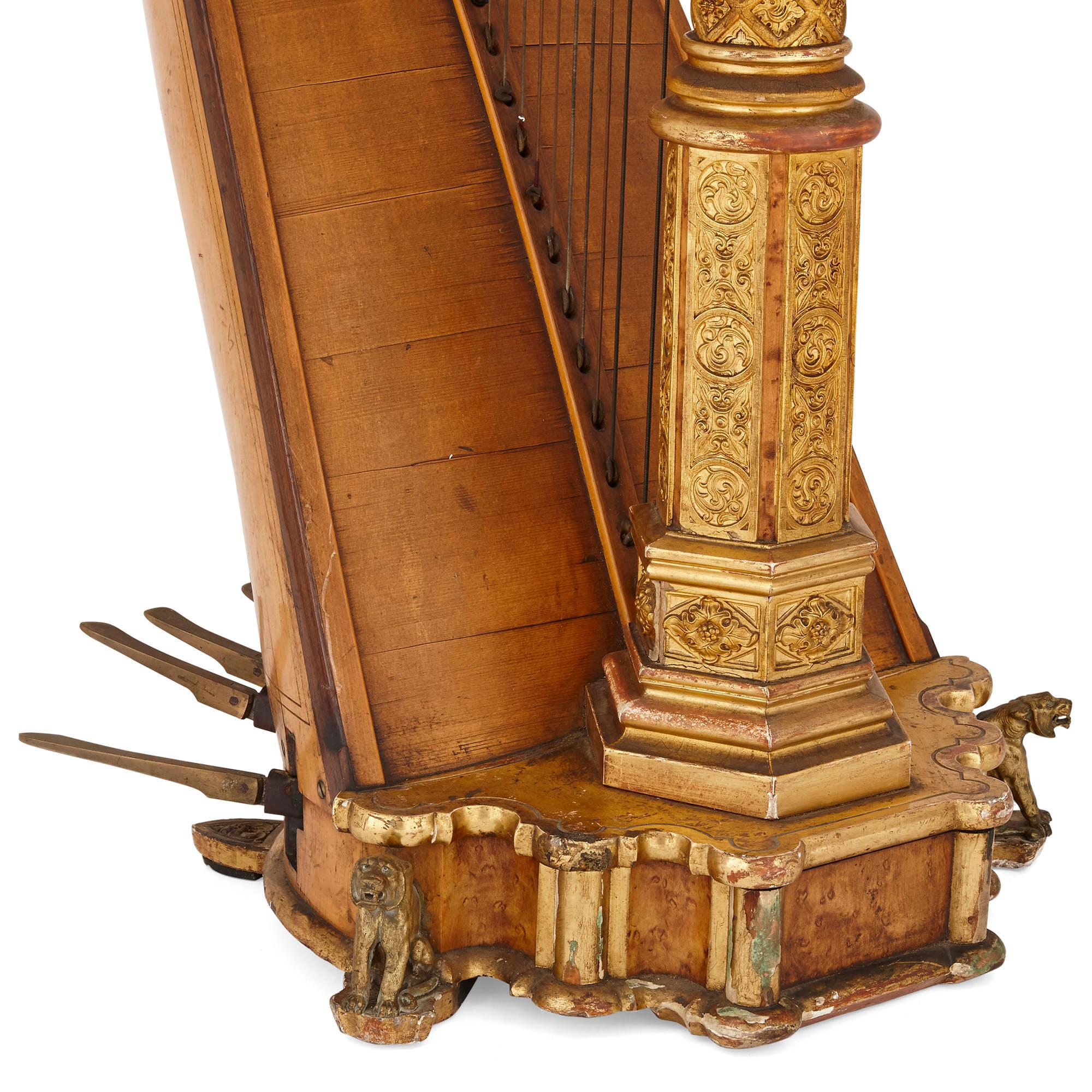 Néo-gothique Harpe néo-gothique ancienne d'Erard en vente