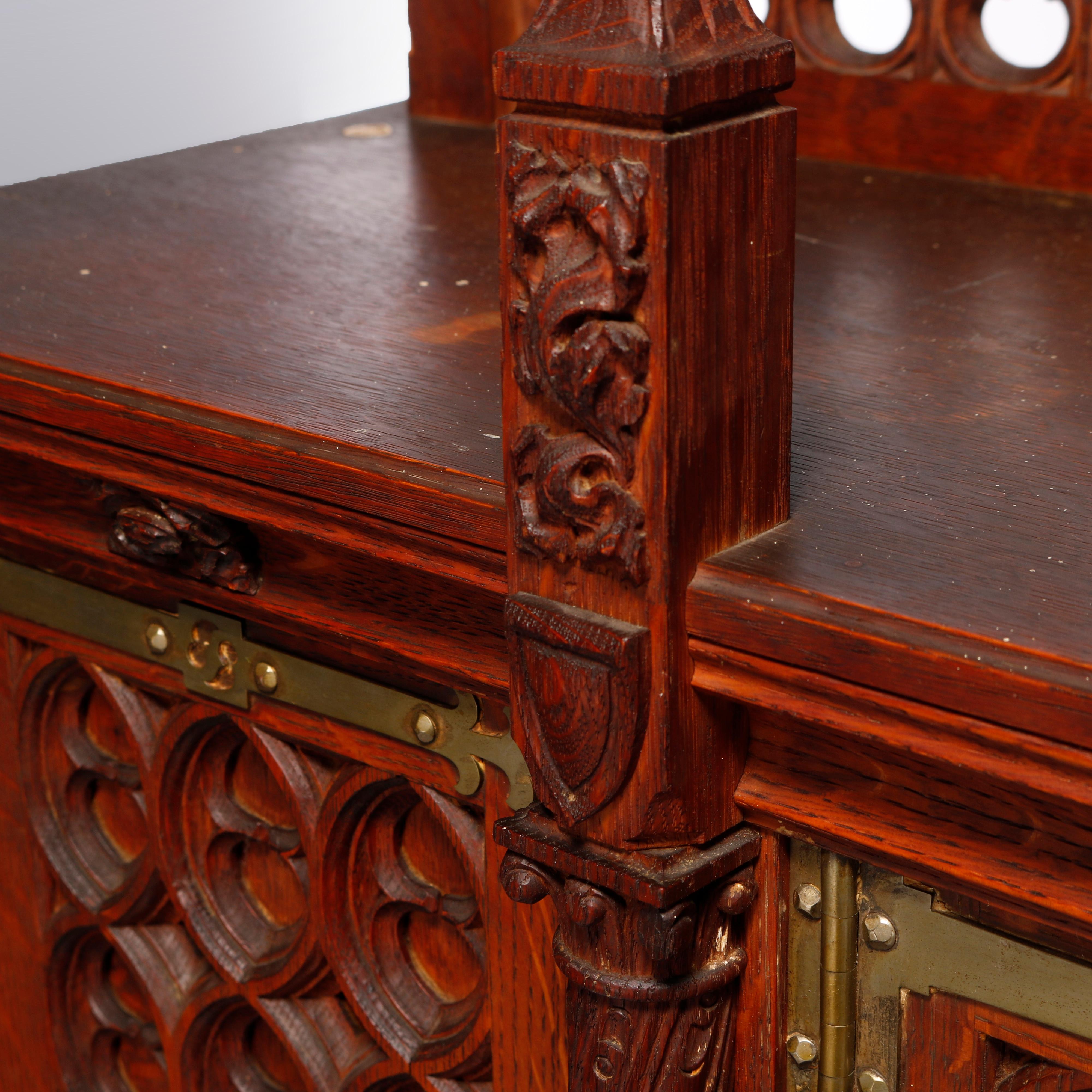 Antique Gothic Revival Kimbel & Cabus School Carved Oak Cabinet, 20th C 6