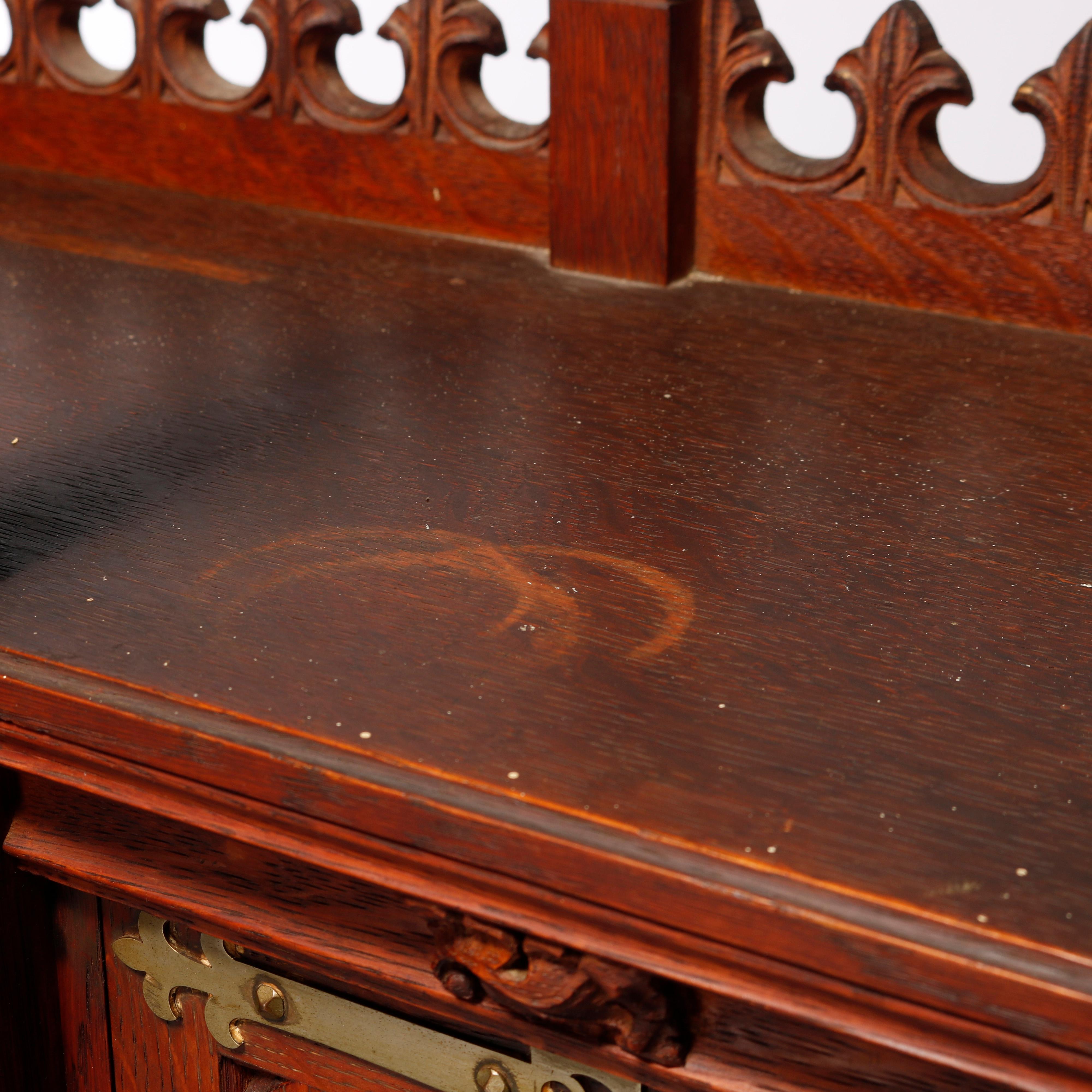 Antique Gothic Revival Kimbel & Cabus School Carved Oak Cabinet, 20th C 7