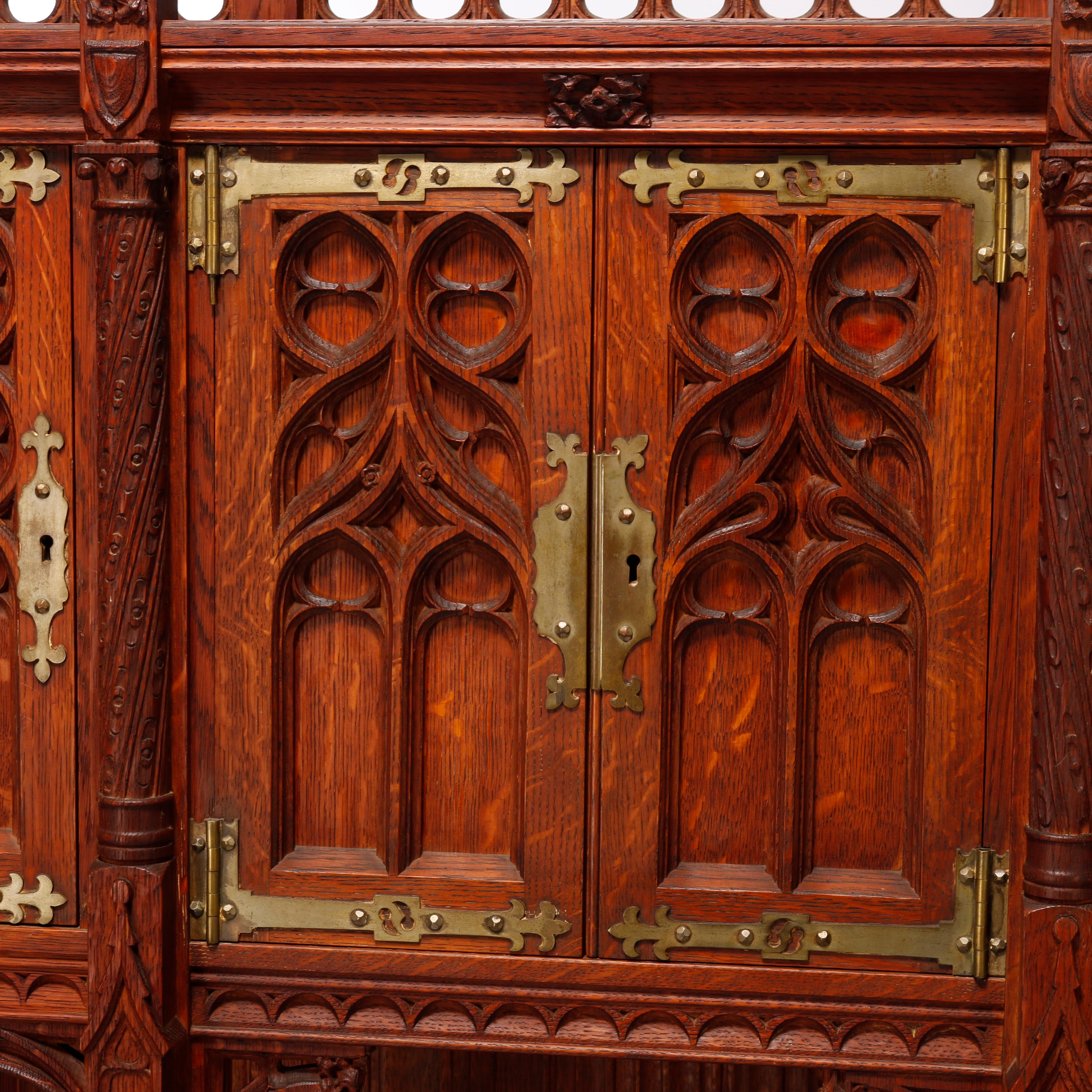 Antique Gothic Revival Kimbel & Cabus School Carved Oak Cabinet, 20th C 9