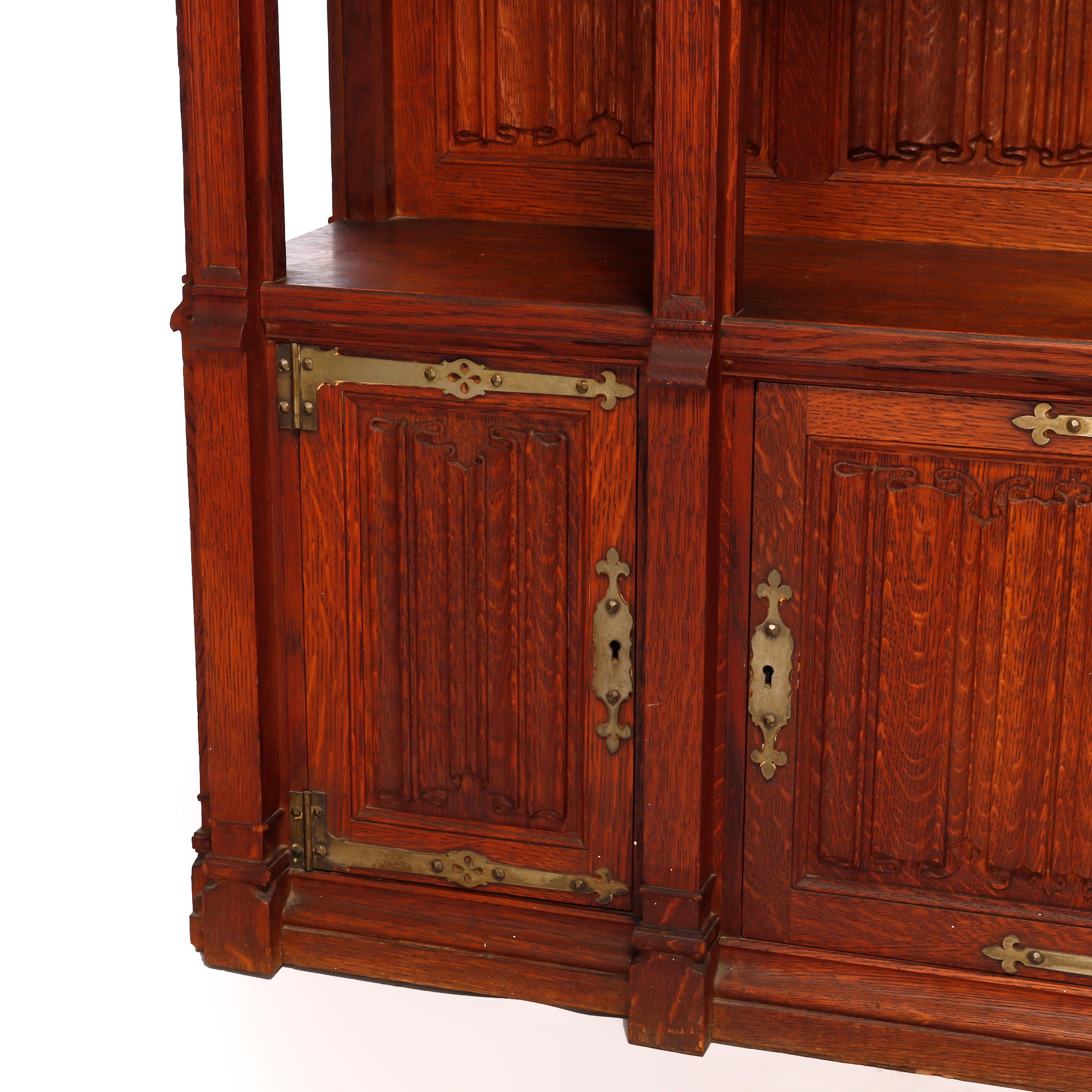 Antique Gothic Revival Kimbel & Cabus School Carved Oak Cabinet, 20th C 11