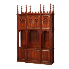 Antique Gothic Revival Kimbel & Cabus School Carved Oak Cabinet, 20th C
