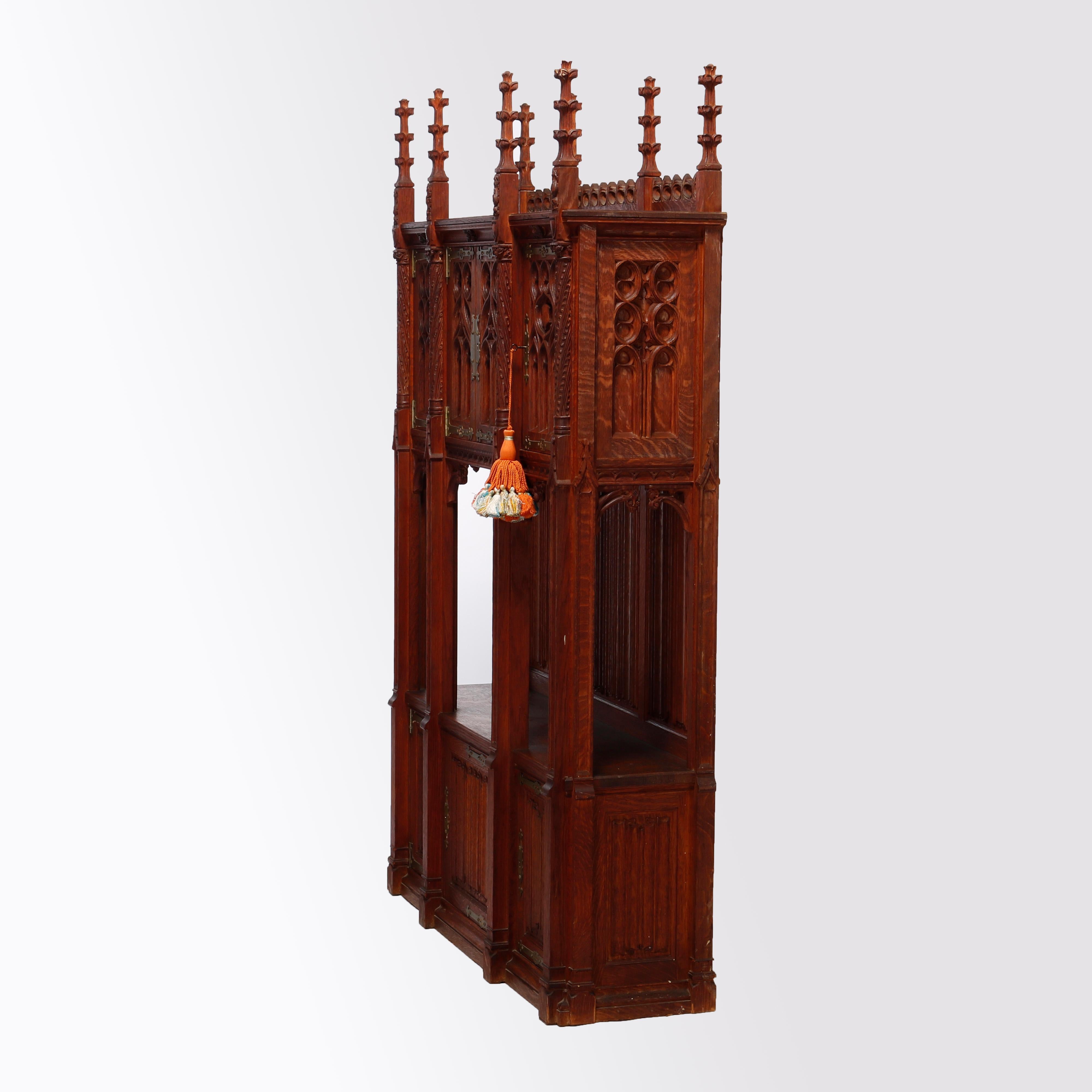 Antique Gothic Revival Kimbel & Cabus School Carved Oak Cabinet, 20th C 1