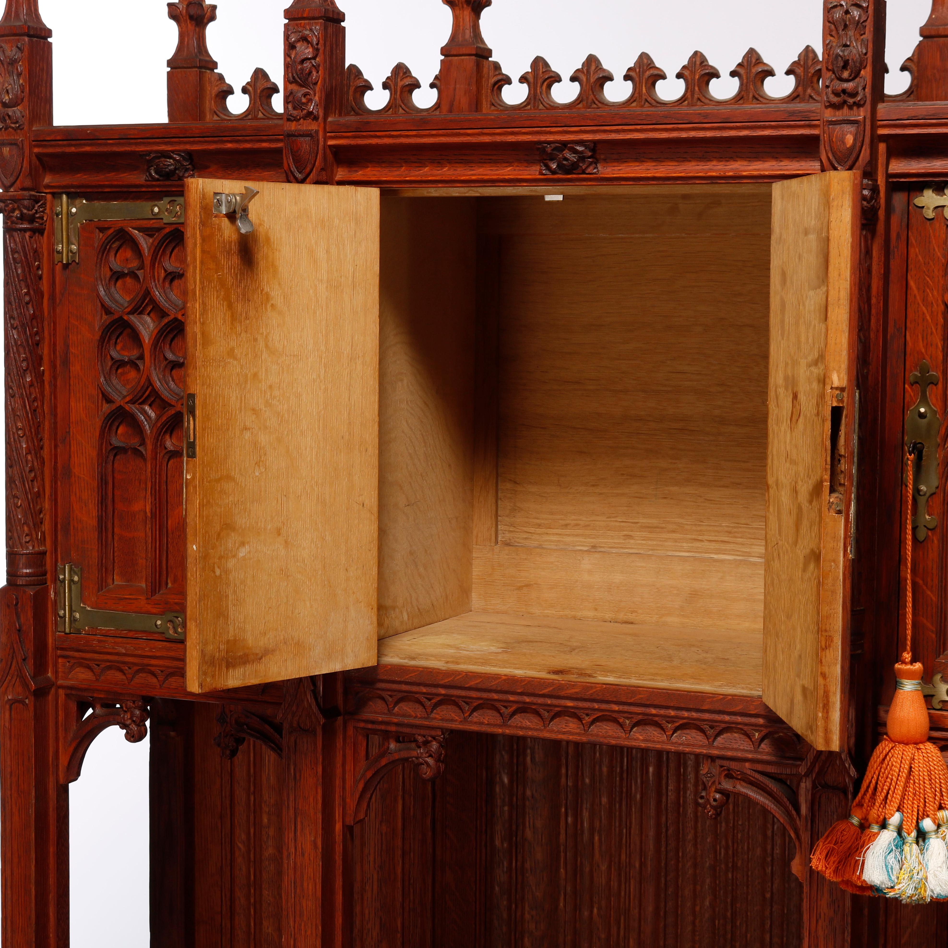 Antique Gothic Revival Kimbel & Cabus School Carved Oak Cabinet, 20th C 3