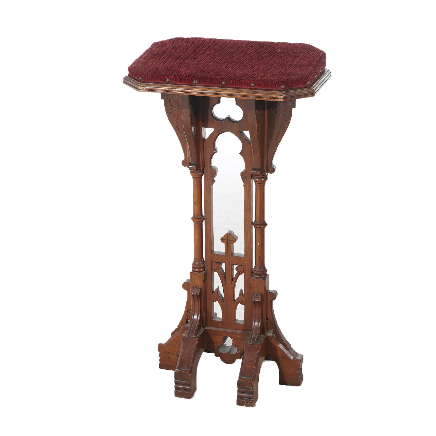 Antique Gothic Revival Kimble & Cabus Podium Incised Walnut Stand Circa 1880 In Good Condition In Big Flats, NY