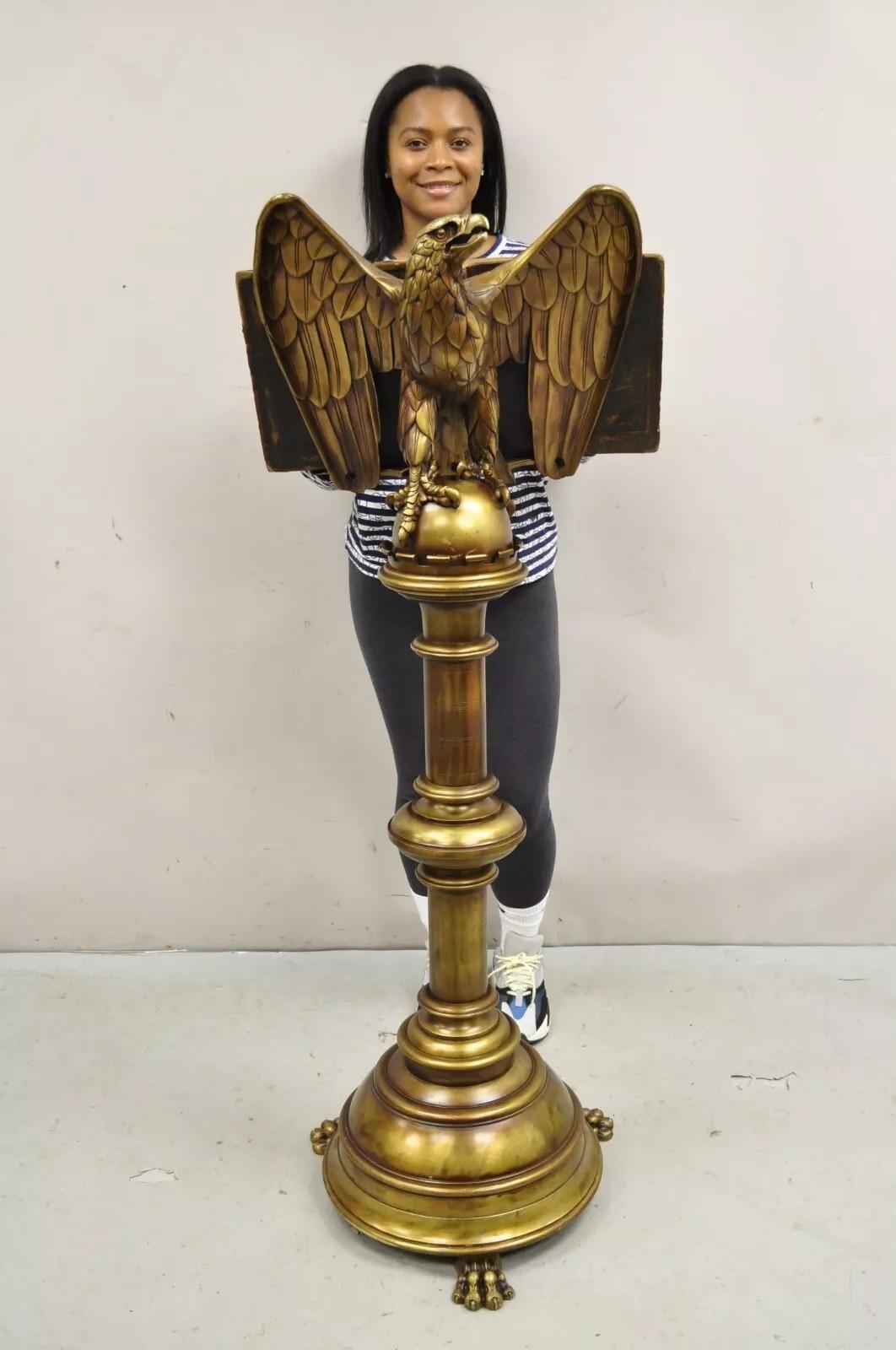 Antique Gothic Revival Large English Brass Bronze Eagle Church Lectern Podium 7