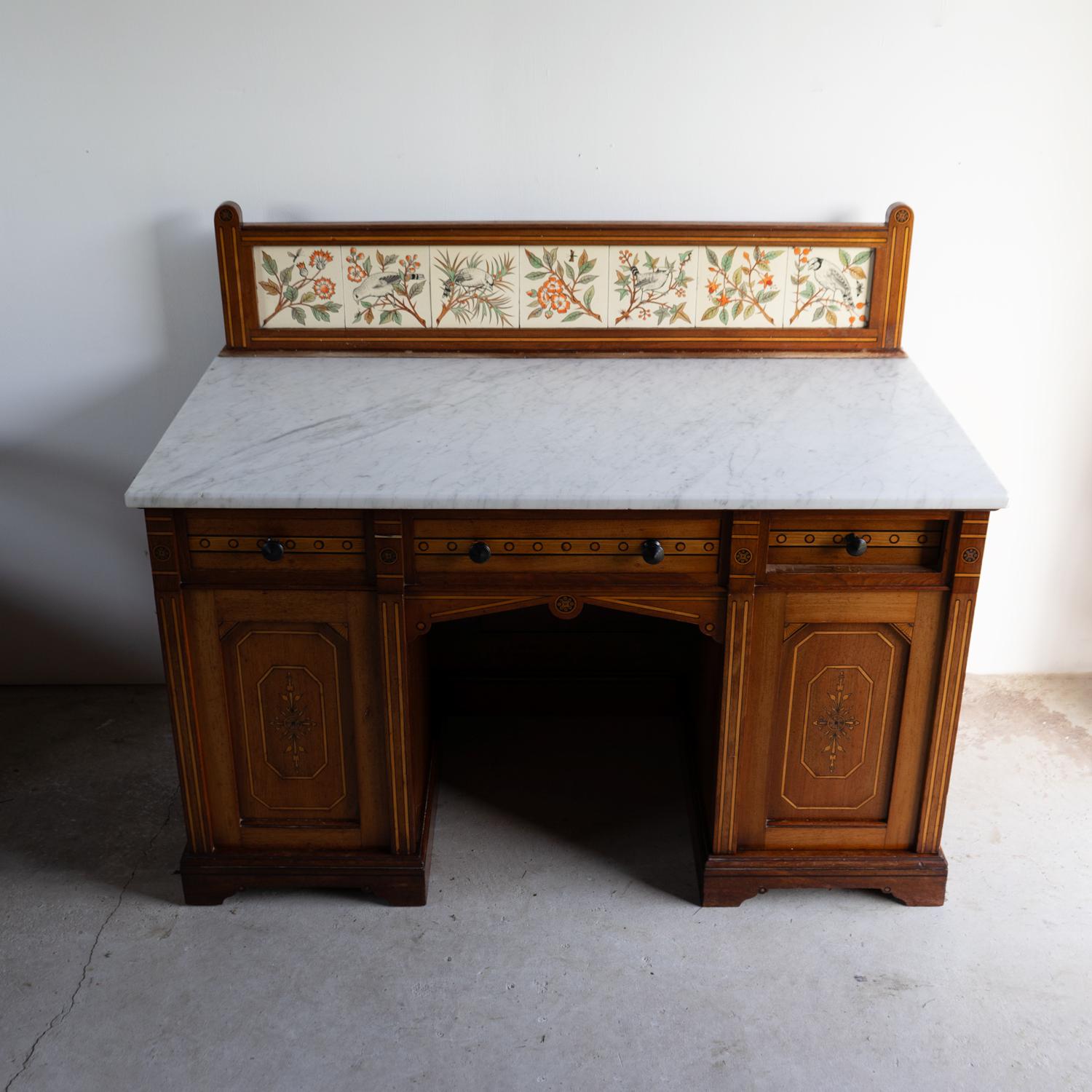 Hand-Crafted Antique Gothic Revival Marble Topped Washstand By Collier And Plucknett, 19Th C.