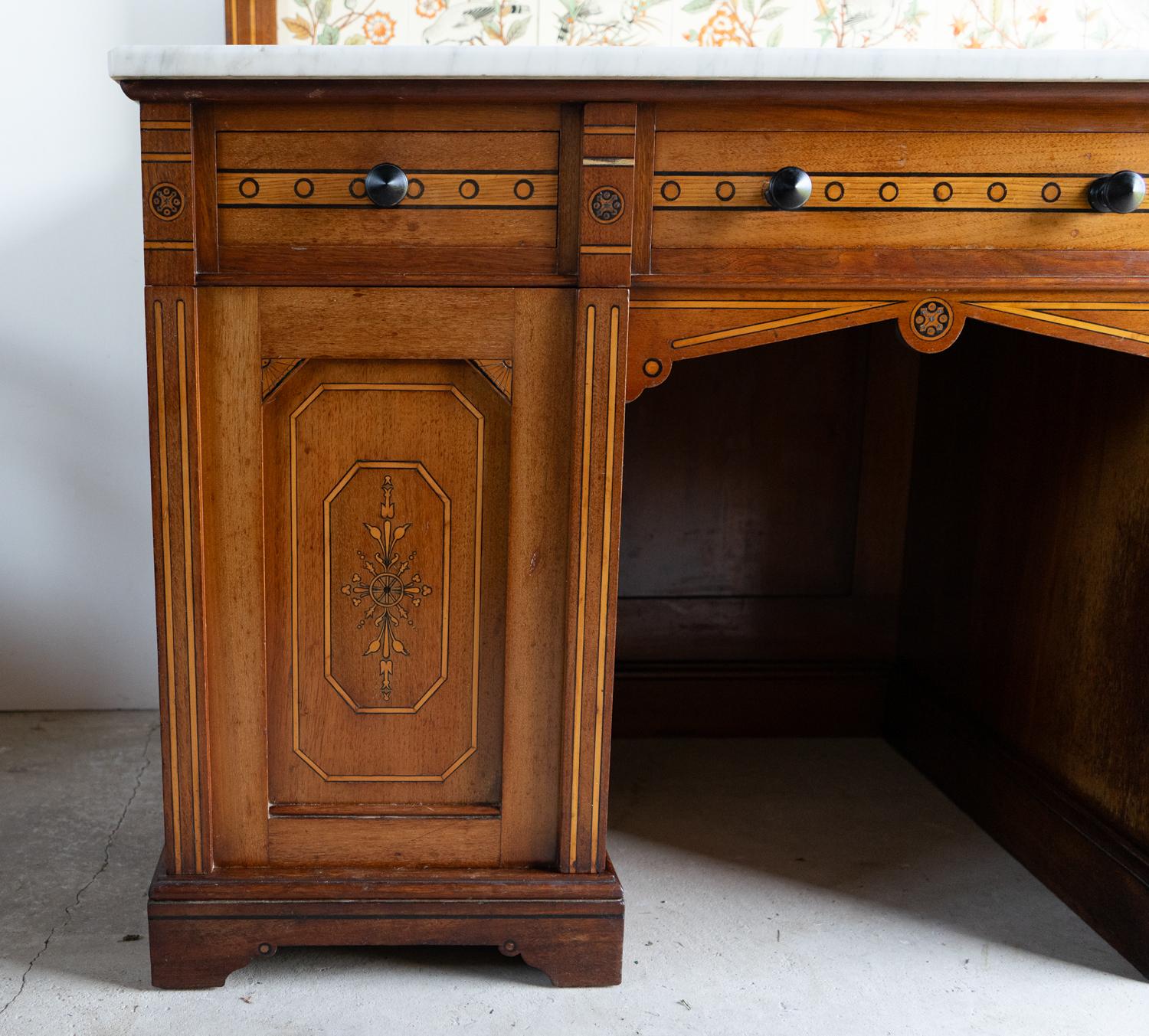 19th Century Antique Gothic Revival Marble Topped Washstand By Collier And Plucknett, 19Th C.