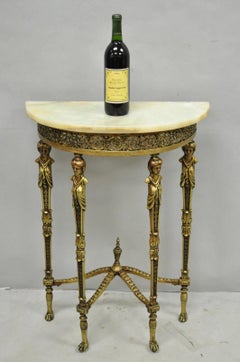 Antique Gothic Revival Oscar Bach Style Figural Bronze & Onyx Console Side Table