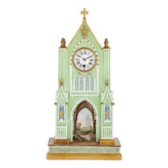 Antique Gothic Revival Porcelain Clock by Dagoty & Honoré