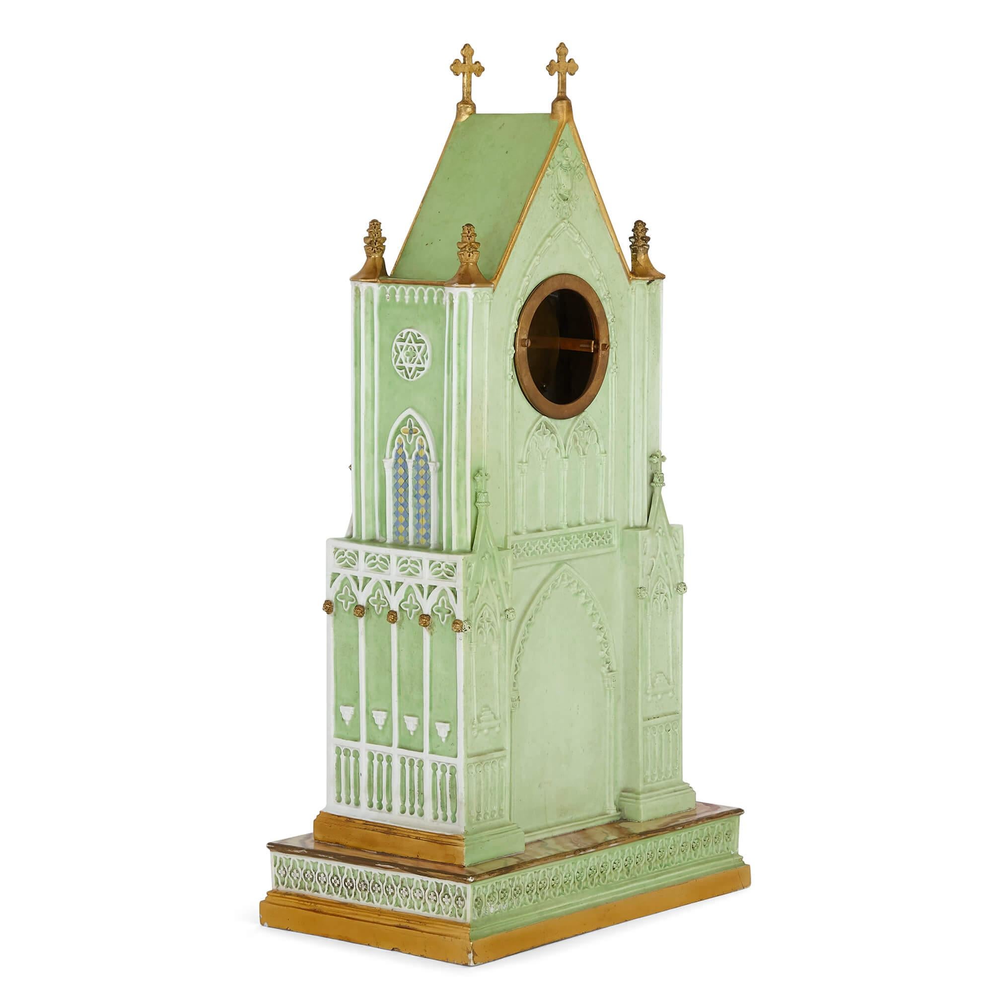 19th Century Antique Gothic Revival Porcelain Clock by Dagoty & Honoré For Sale