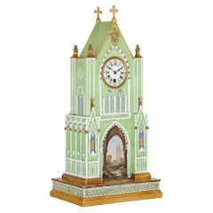 Antique Gothic Revival Porcelain Clock by Dagoty & Honoré