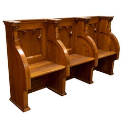 Used Gothic Revival Pugin Carved Oak Church 3 Seat Pew Bench Choir Stall 1850