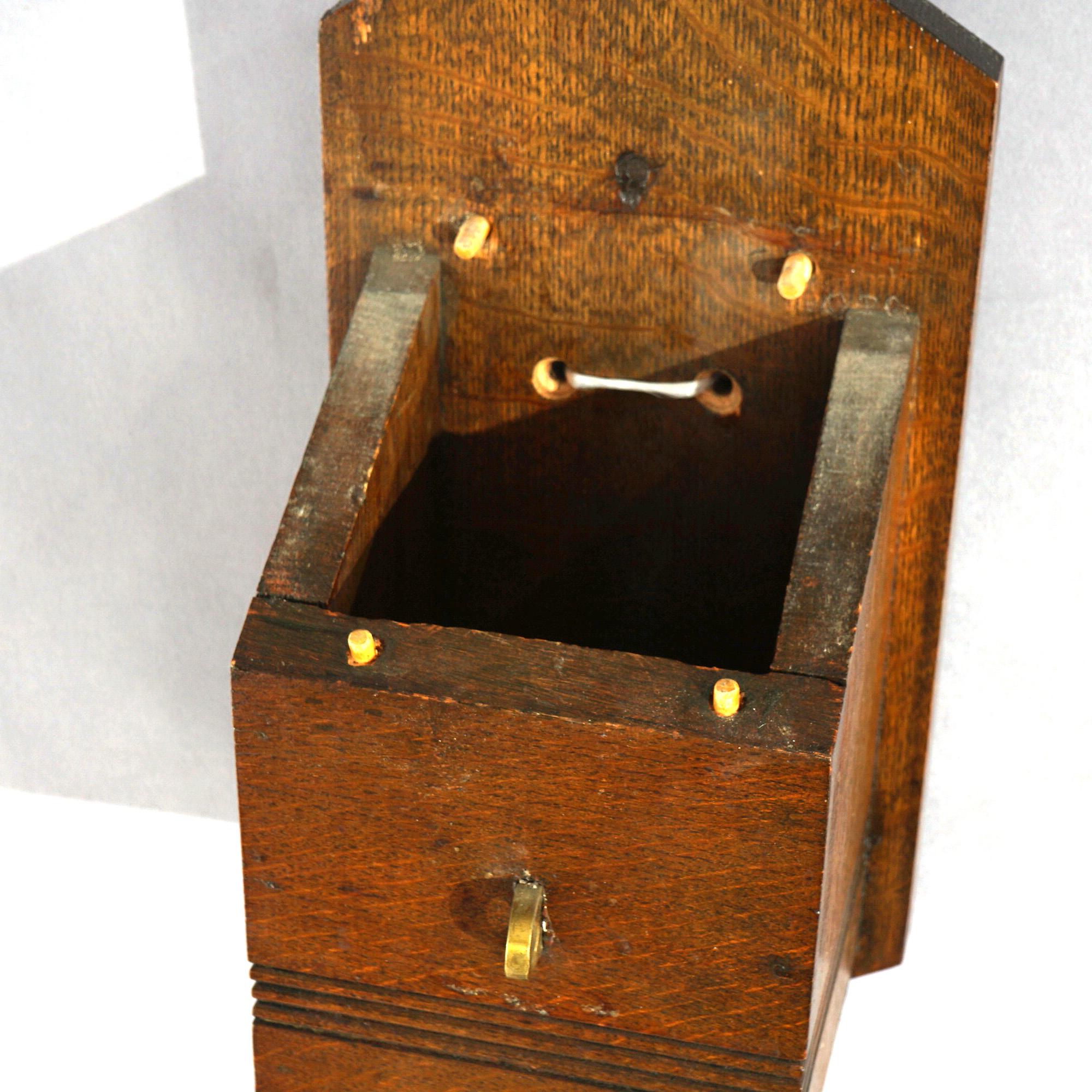 Antique Gothic Revival Quarter Sawn Oak Drop Box with Brass Trim 19thC 2