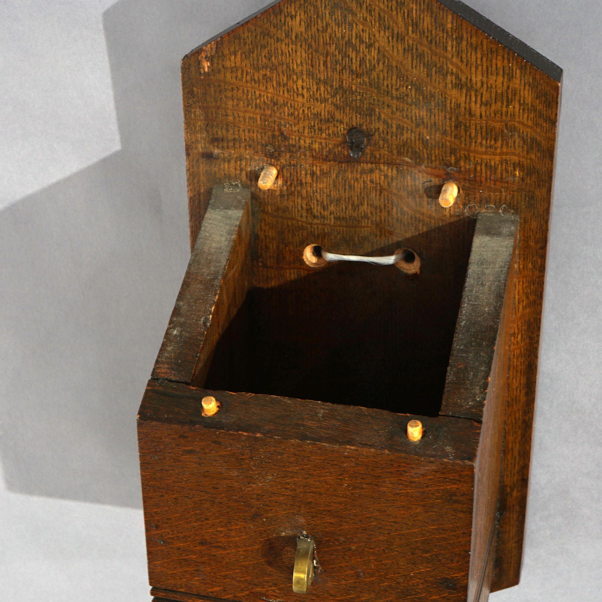 Antique Gothic Revival Quarter Sawn Oak Drop Box with Brass Trim 19thC 3