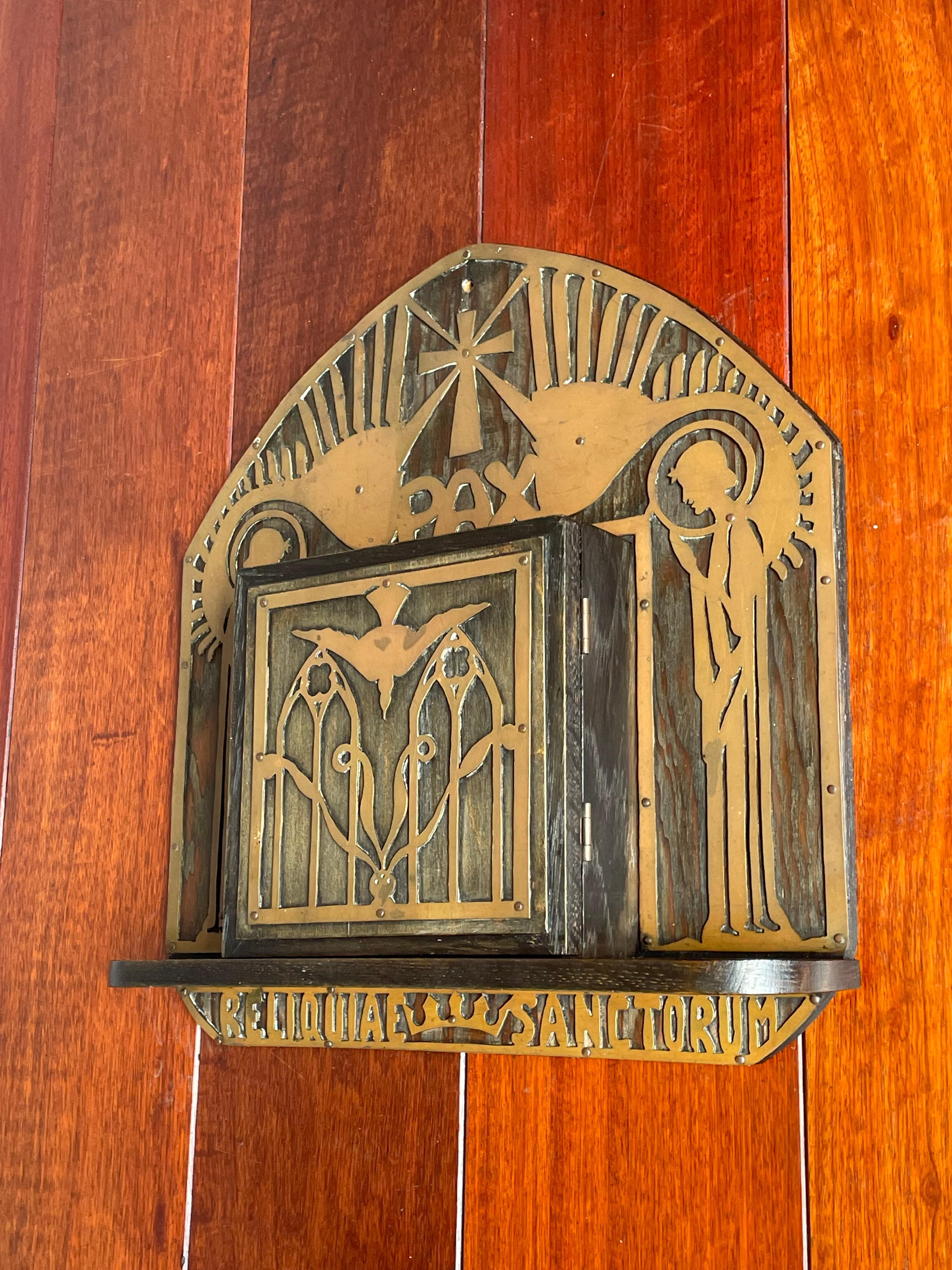 Antique Gothic Revival Reliquary Wall Cabinet Brass Angels Reliquiae Sanctorum 3