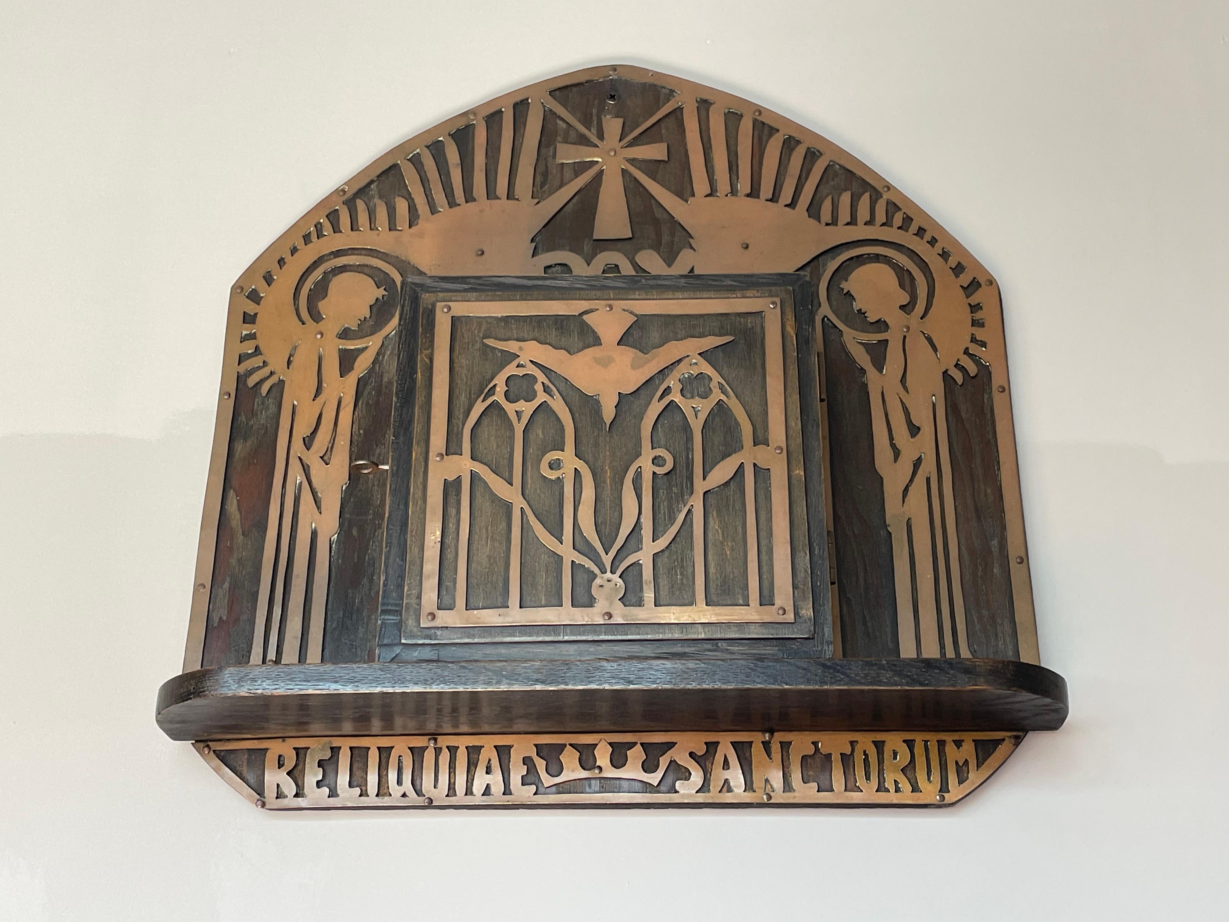 Antique Gothic Revival Reliquary Wall Cabinet Brass Angels Reliquiae Sanctorum 7
