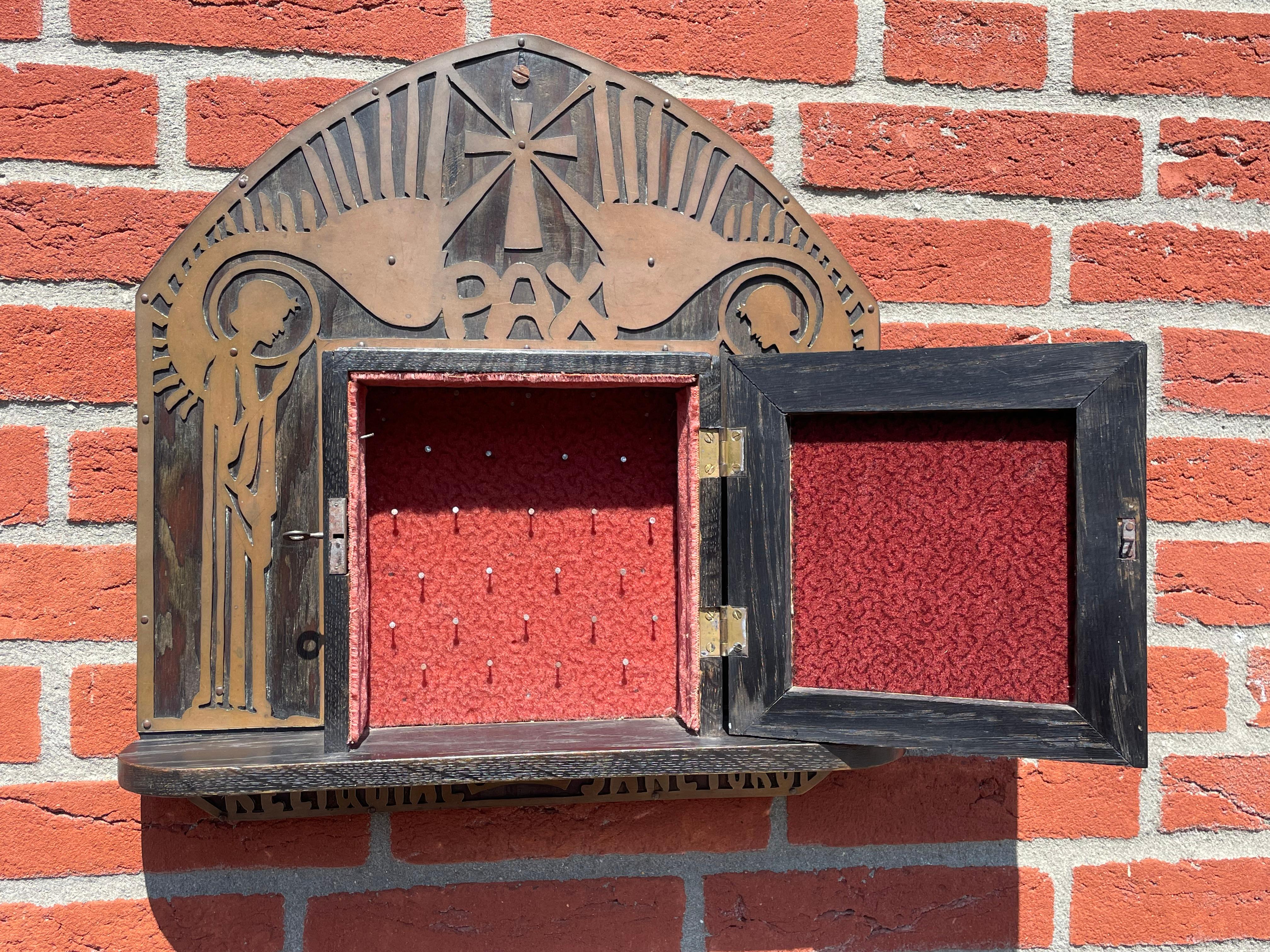 Antique Gothic Revival Reliquary Wall Cabinet Brass Angels Reliquiae Sanctorum 8