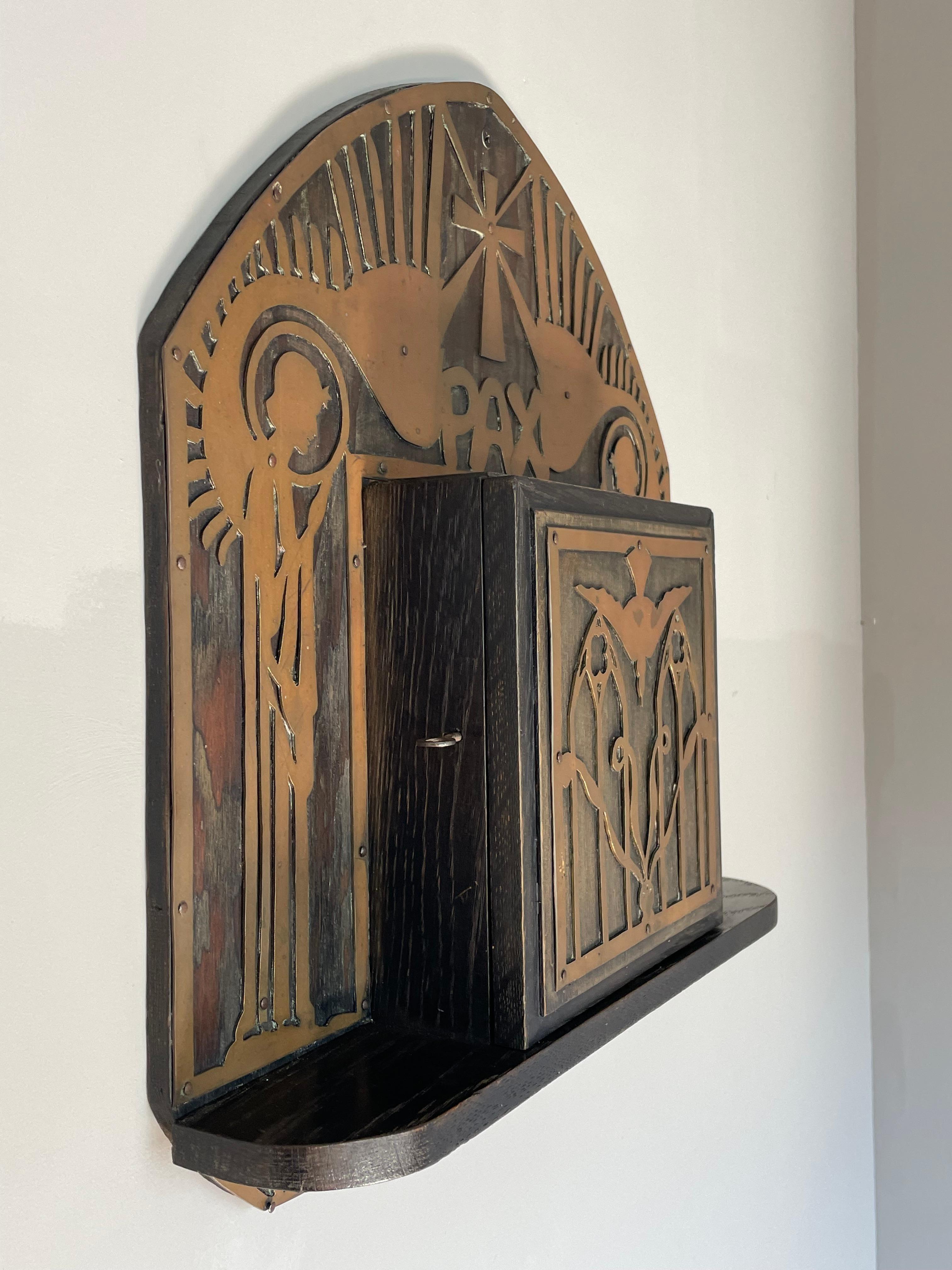 Antique Gothic Revival Reliquary Wall Cabinet Brass Angels Reliquiae Sanctorum 12