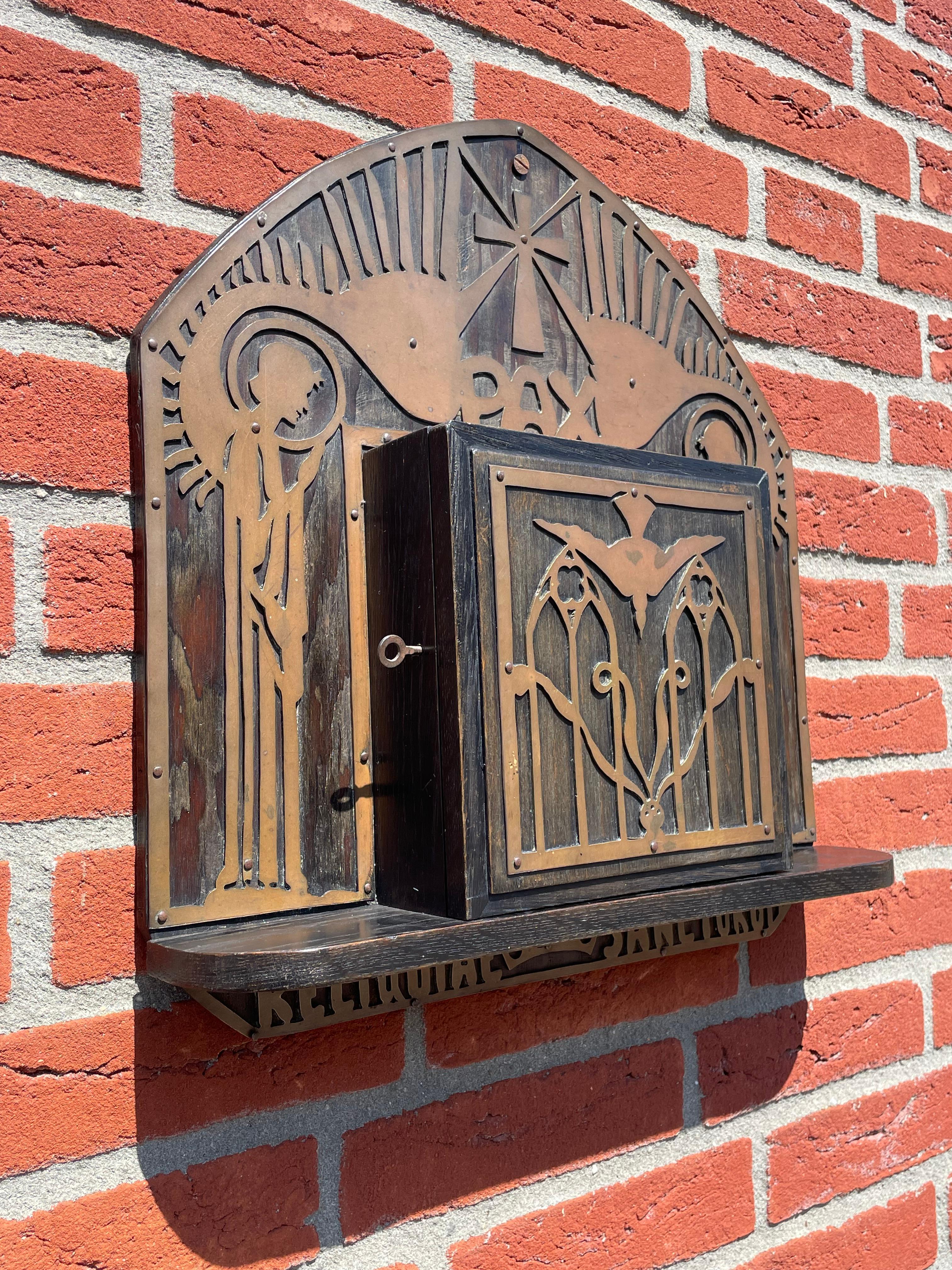 Antique Gothic Revival Reliquary Wall Cabinet Brass Angels Reliquiae Sanctorum 13