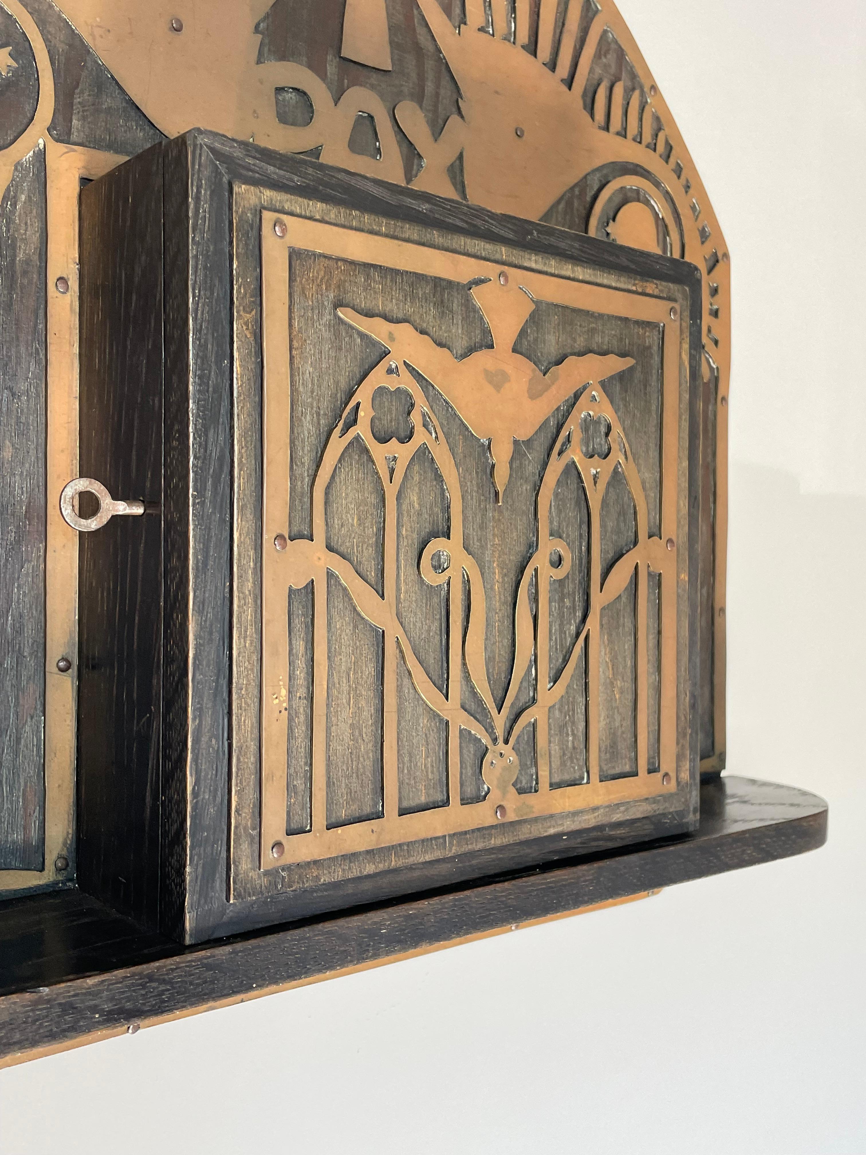 European Antique Gothic Revival Reliquary Wall Cabinet Brass Angels Reliquiae Sanctorum