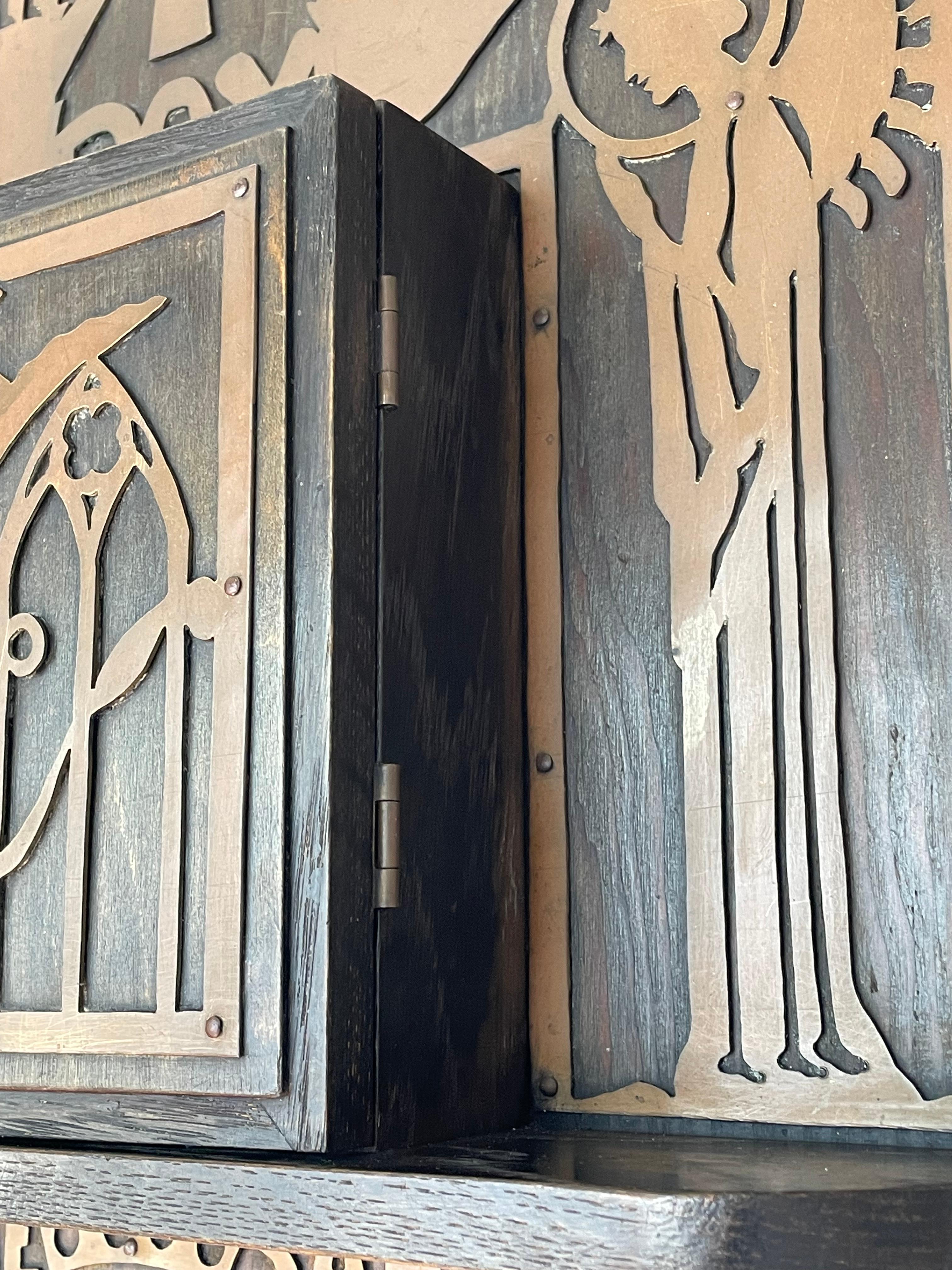 Blackened Antique Gothic Revival Reliquary Wall Cabinet Brass Angels Reliquiae Sanctorum